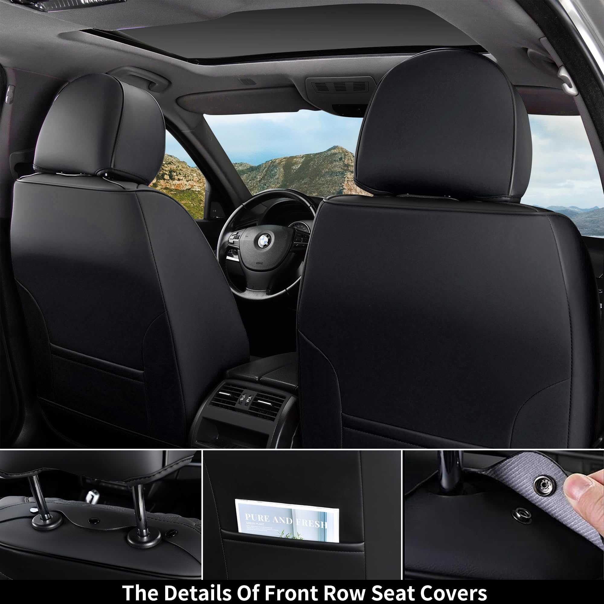 Premium Nappa Leather Car Seat Covers Full Set - Waterproof Front & Back Seat Protectors for Most Vehicles | Universal Fit, Luxury Car Interior Accessories for SUVs, Sedans & Trucks | Perfect for Daily Commute, Road Trips & Family Travel