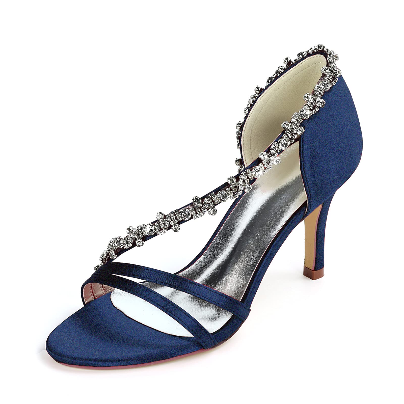 ZXD Women's Wedding Shoes - Elegant High Heel Sandals with Rhinestone Details, Satin Peep Toe Bridal Shoes for Bride & Bridesmaids (Navy Blue, Size 37) | Perfect for Weddings, Prom, Parties & Special Occasions