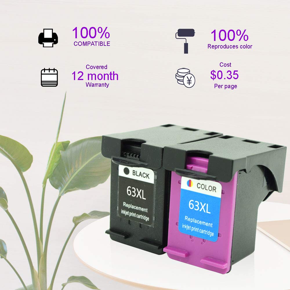Remanufactured HP 63 XL High Yield Ink Cartridge Replacement - Compatible with HP Envy 4520/4512, Officejet 4655/3830/4650, Deskjet 2130/3632/3636 Printers (2 Black 2-Pack) - Perfect for Home Office Printing & Document Scanning