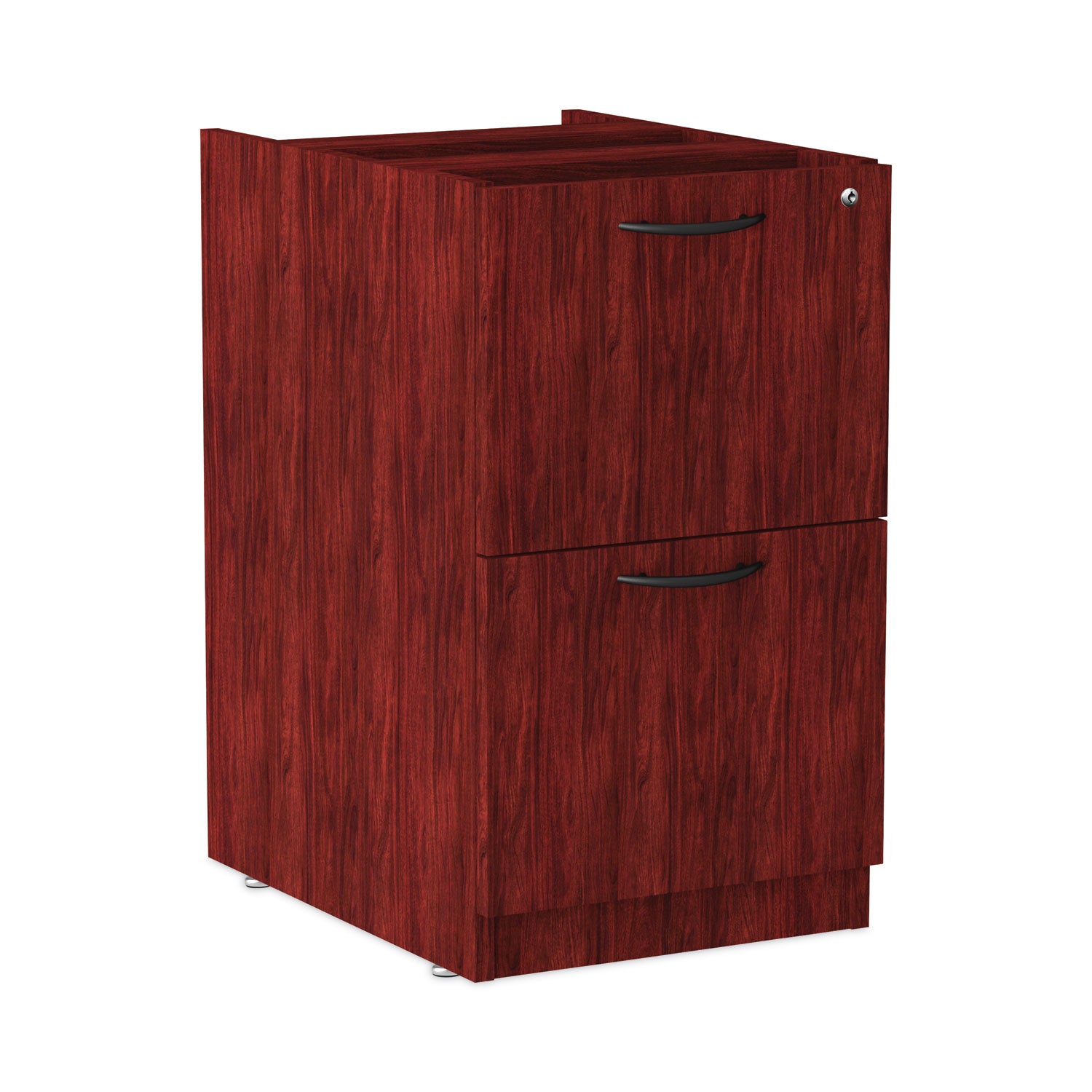 Alera Valencia Series Full Pedestal File Cabinet - Left or Right, 2 Legal/Letter Size Drawers, Mahogany Finish, 15.63