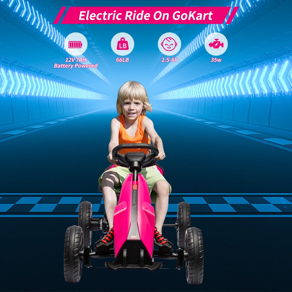 GARVEE 12V Kids Electric Go Kart with 7Ah Battery, Adjustable Seat & EVA Wheels - High/Low Speed Ride-On Car for Toddlers Age 3-6 (Pink) | Perfect for Backyard Fun, Birthday Gifts & Outdoor Play