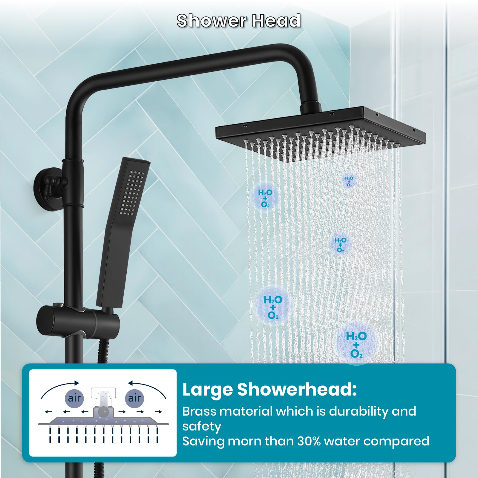 Matte Black Exposed Shower System Set - 8 Inch Rain Shower Head with Single Handle & Triple Function Tub Spout - Complete Bathroom Faucet Fixture Combo for Modern Home Renovation (Perfect for Master Bath, Guest Bath & Spa-Like Shower Experience)