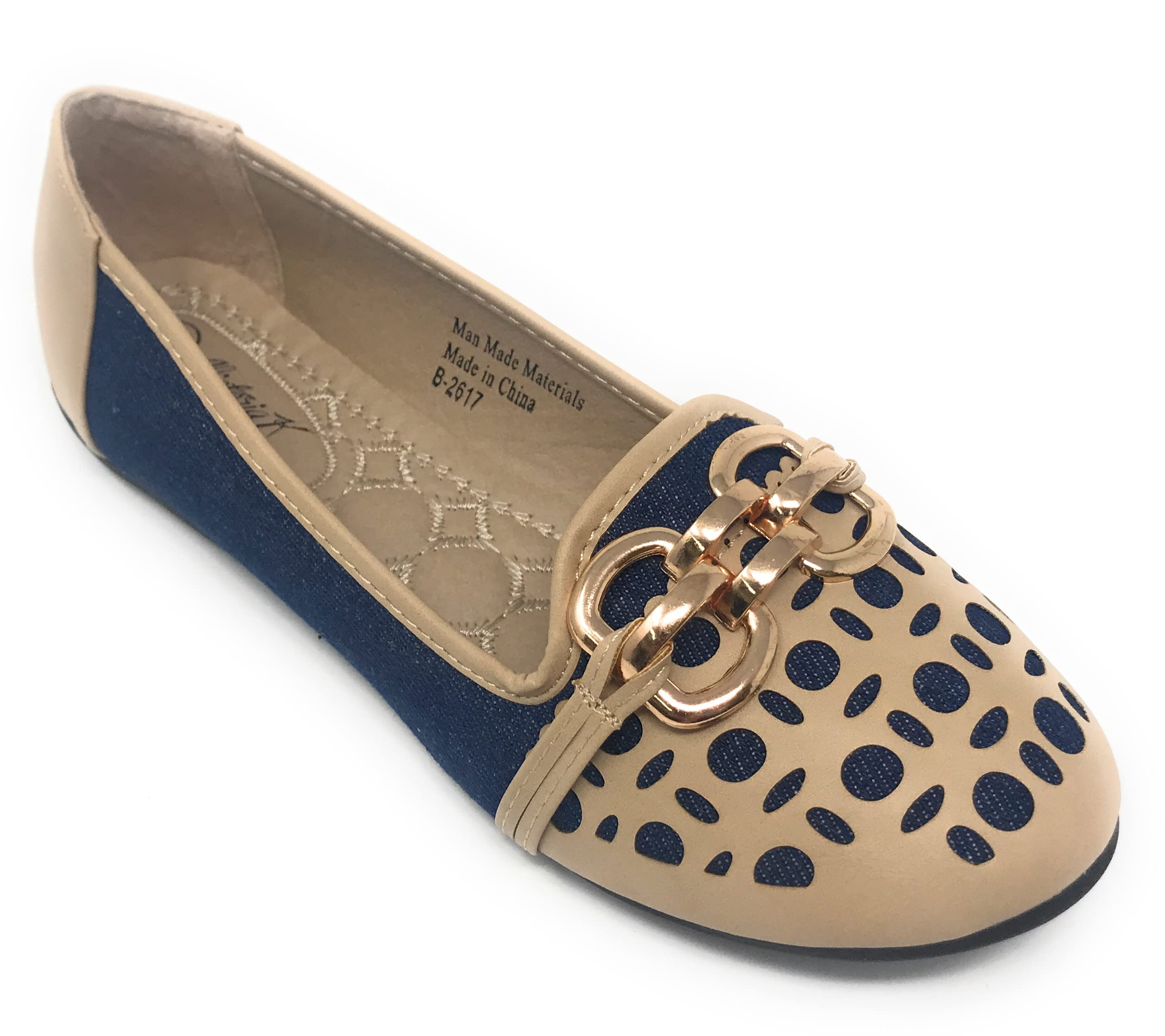 Victoria K Women's Ballet Flats - Comfortable Slip-On Casual Shoes with Cushion for Work & Everyday Wear | Denim & Zipper Styles | Perfect for Fall, Winter & Spring Seasons | Office, Shopping & Travel Use