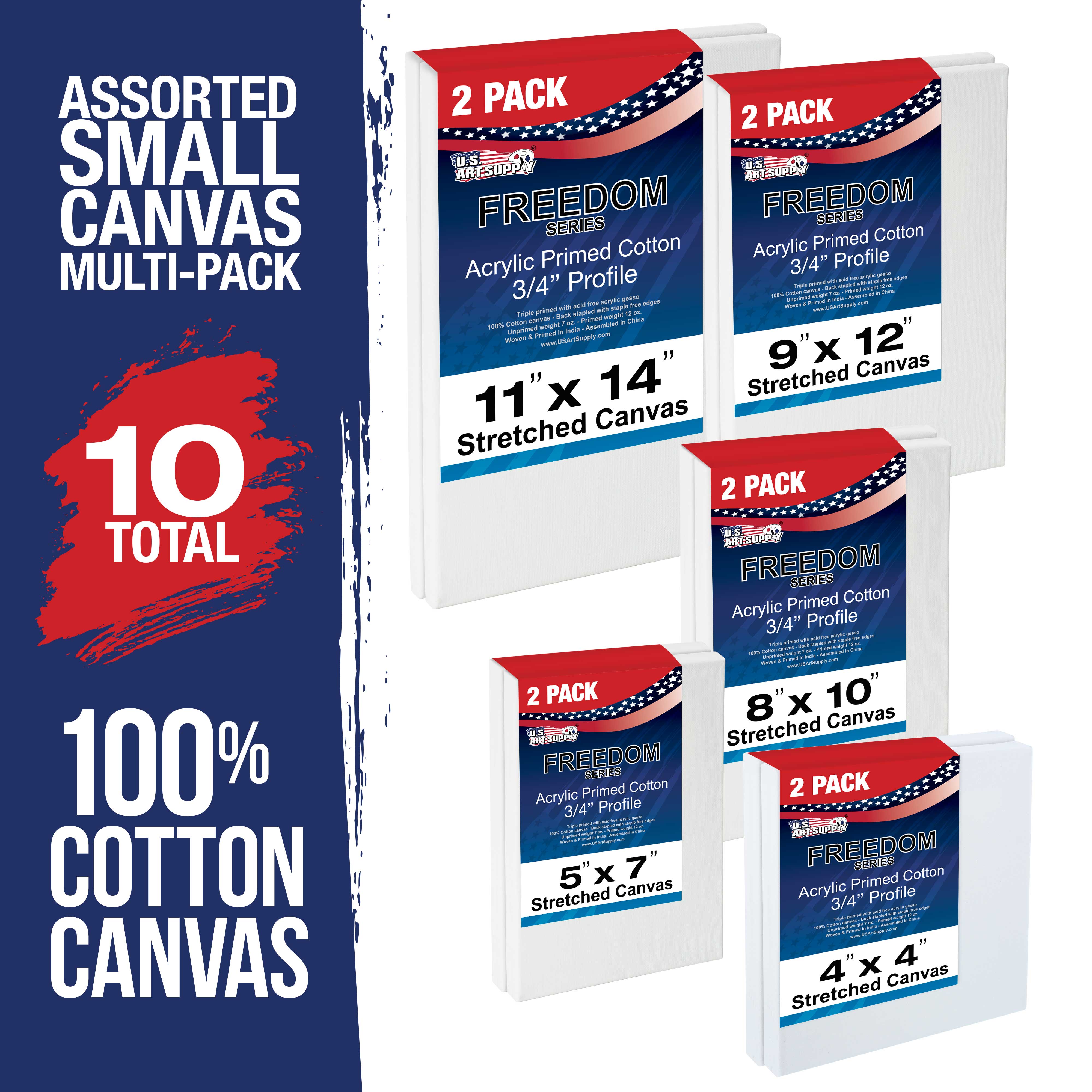 Premium Artist Canvas Multi-Pack - 2 Sets of 4x4, 5x7, 8x10, 9x12, 11x14 Inch 12oz Primed Gesso Stretched Canvases for Oil & Acrylic Painting - Perfect for Beginners, Students & Professional Artists - Home Studio & Classroom Art Supplies