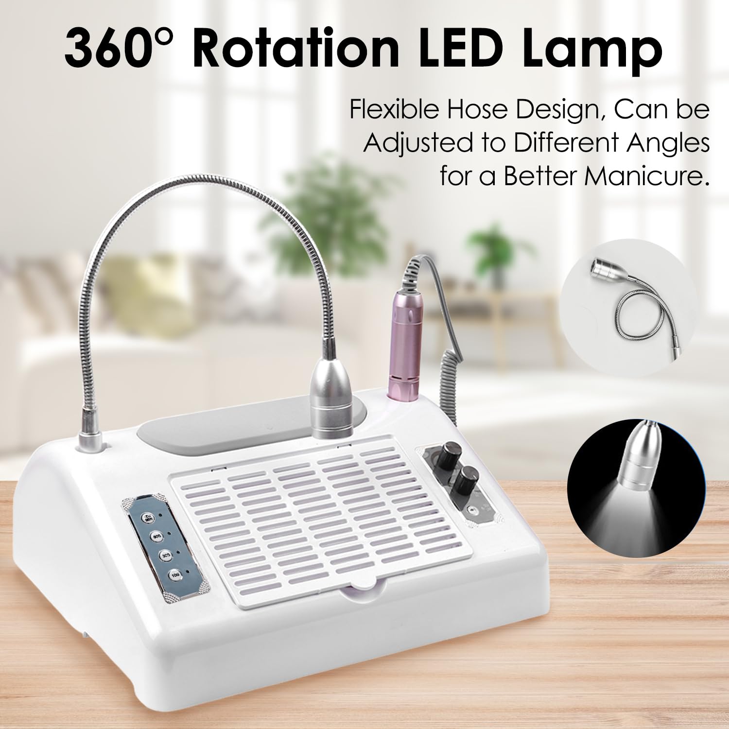 Professional Nail Dust Collector Vacuum System - 40W Dust Suction, 30000RPM Nail Drill with Bits & Sanding Bands, 48W/96W UV LED Nail Lamp, 6W Table Light & Hand Cushion - Perfect for Salon, Home Nail Art & Manicure/Pedicure Services