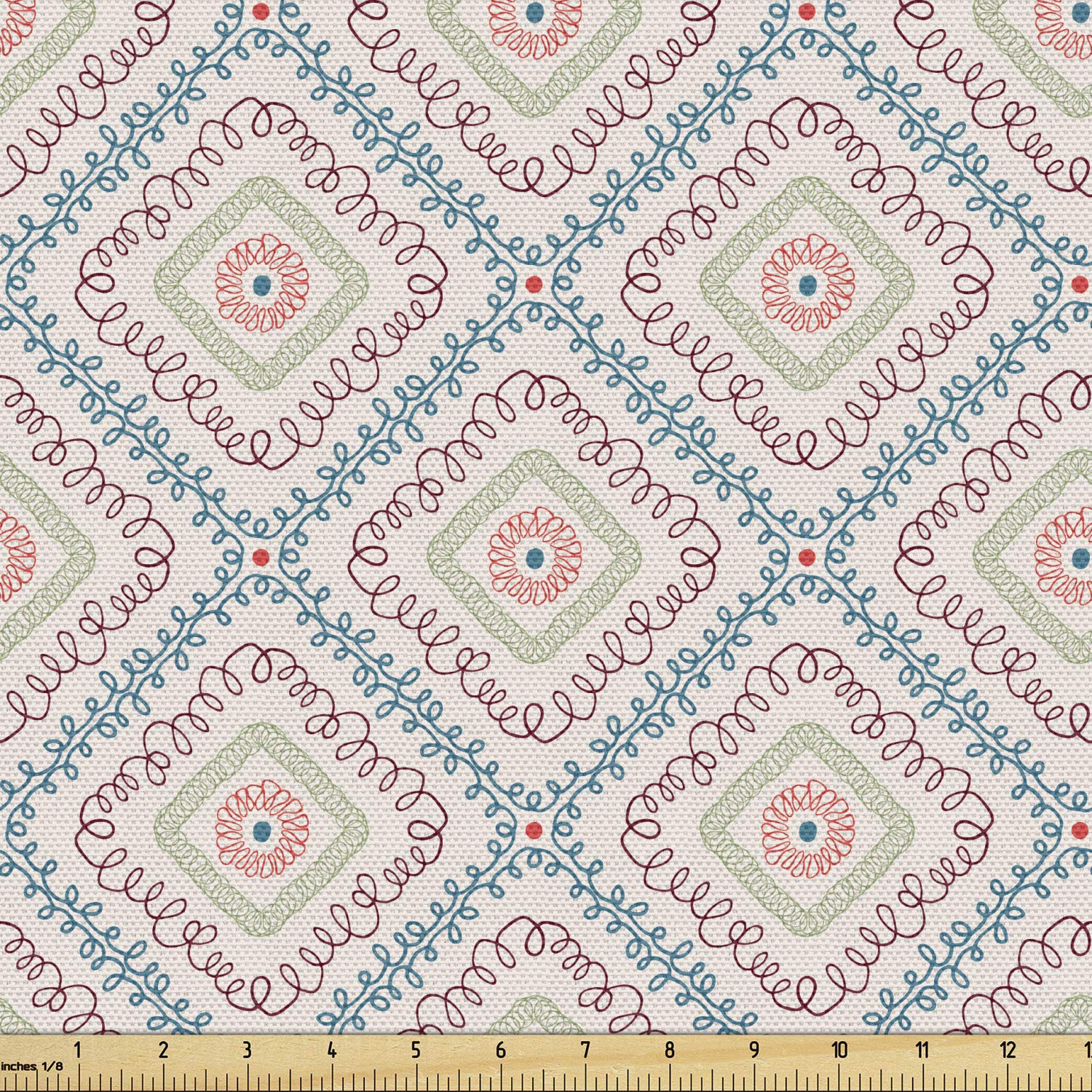 Ambesonne Boho Fabric by The Yard - Abstract Geometric Print in Pastel Tones | 10 Yards of Decorative Upholstery Fabric for Sofa, Curtains & Home Decor | Soft Multicolor Cotton Material for DIY Projects & Bohemian Interior Design
