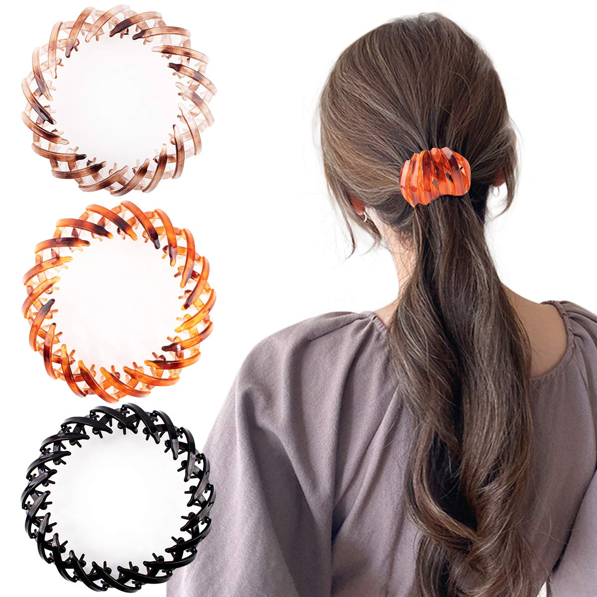 TOBATOBA 3-Piece Bun Maker Hair Clip Set - Expandable Bird Nest Ponytail Holder, Hair Claw Clips for Women & Girls - Perfect for Updos, Curling, and Everyday Hairstyles