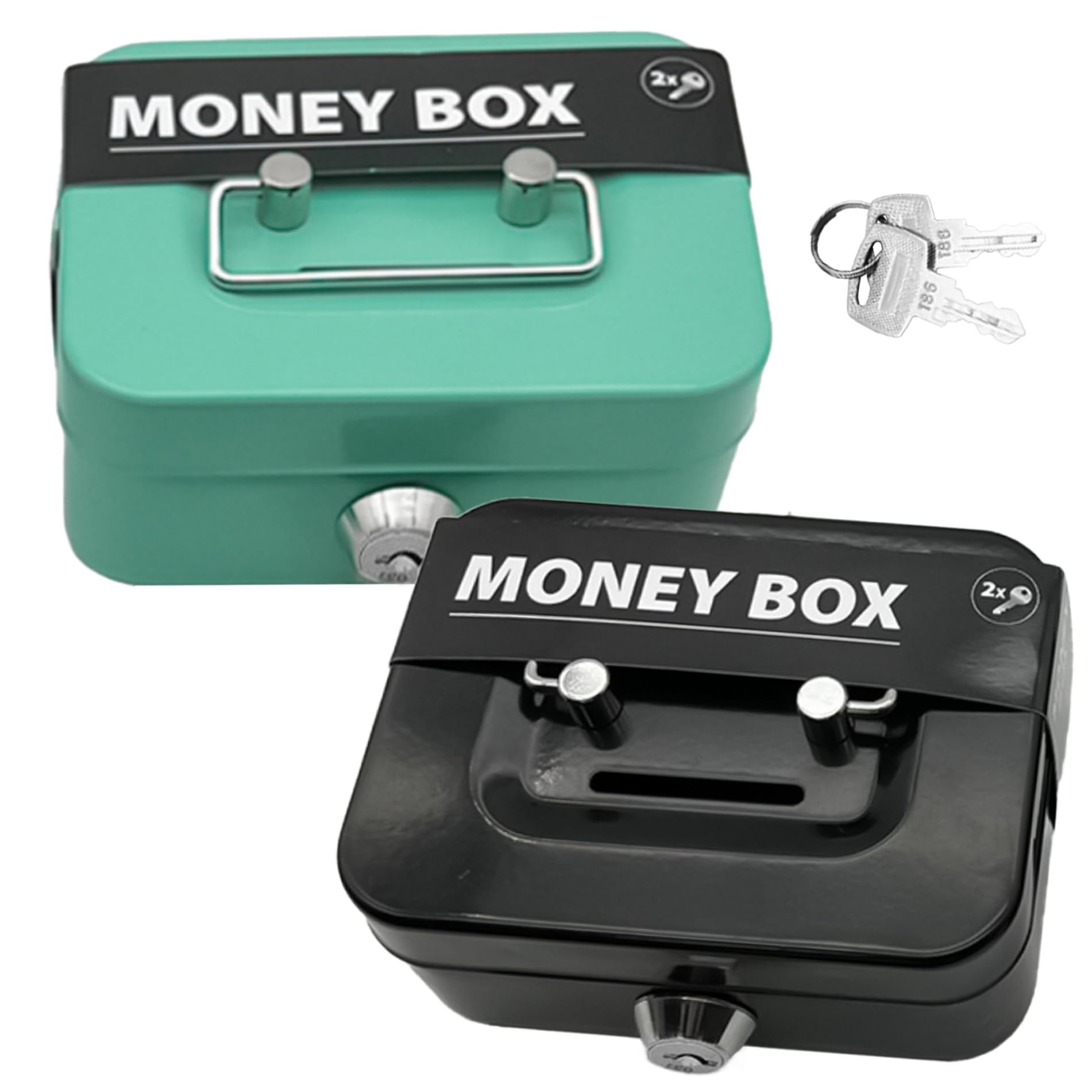 4.5 Inch Lockable Iron Cash Box with 2 Keys - Secure Money Storage with Coin Slot | Durable Petty Cash Tin for Home, Office & Travel | Perfect Gift for Kids & Adults (Green)