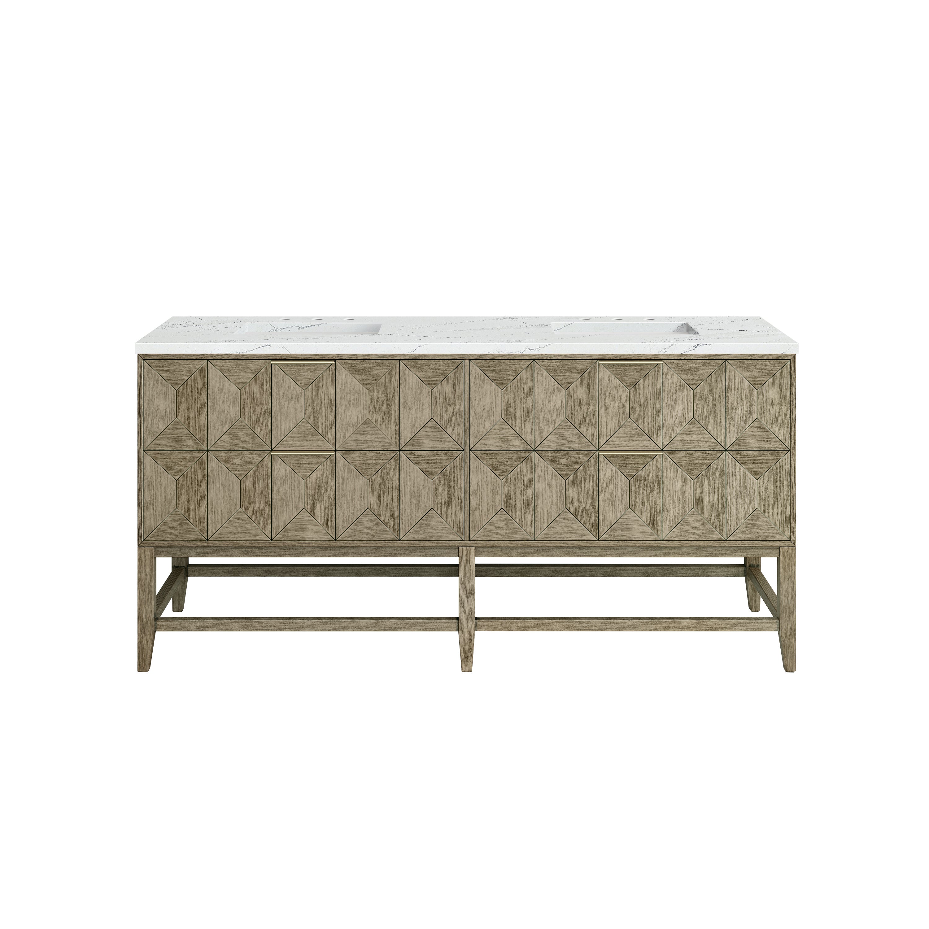 Emmeline 72-Inch Double Bathroom Vanity with Pebble Oak Finish & 3CM Ethereal Noctis Quartz Top - Perfect for Master Bathrooms, Guest Suites & Luxury Home Renovations