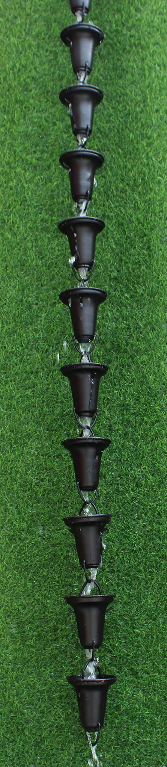 KAM Home Flared Cups Rain Chain with Brass Bolt Gutter Adapter - Black (15 Pack) - Easy Rainwater Drainage Solution for Roof Gutters & Garden Decor