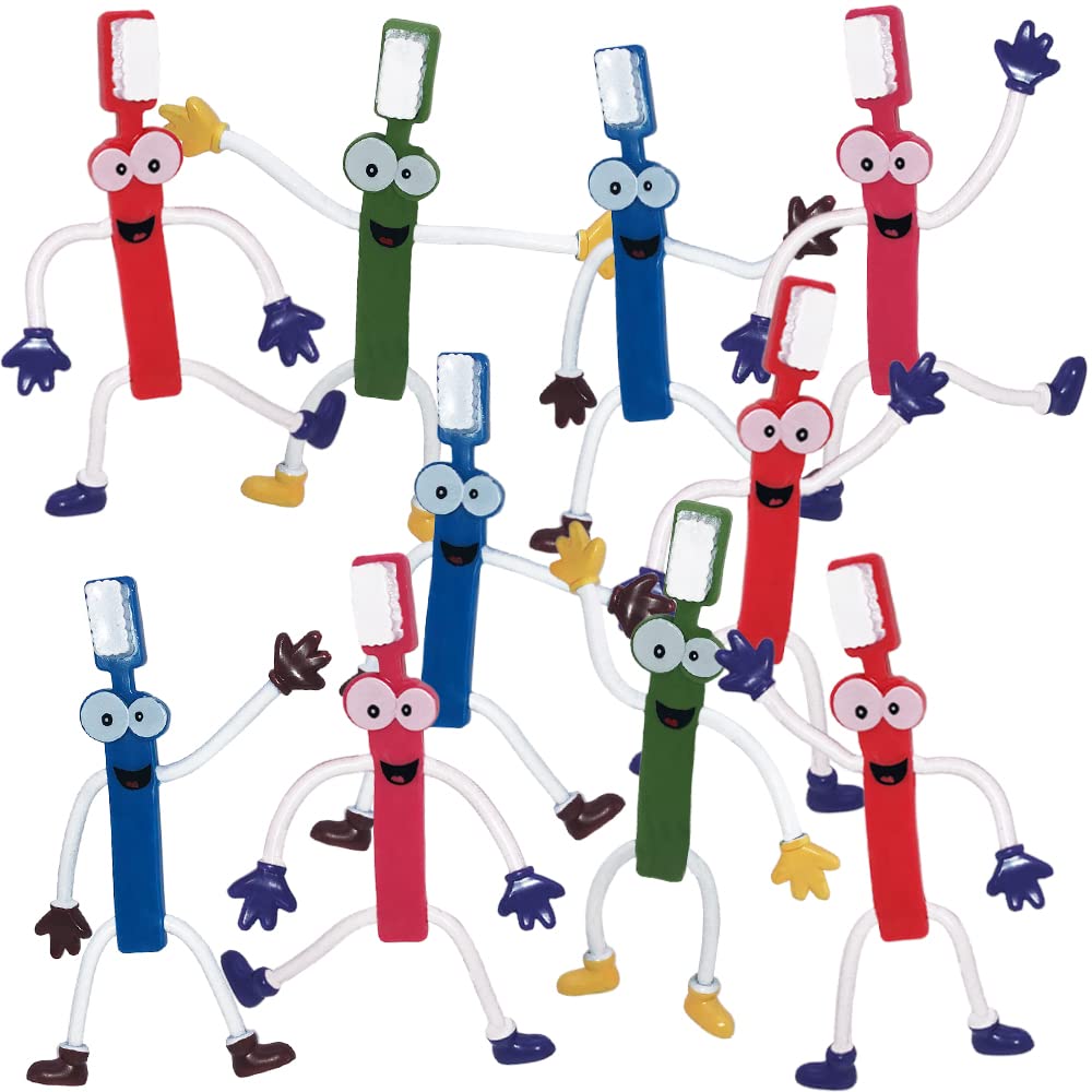 ArtCreativity 12-Pack Bendable Toothbrush Figures - Flexible Fun Toys for Kids & Adults, Stress Relief Fidget Toys, Party Favors, Dentist Office Giveaways, Pinata Fillers - Perfect for Birthday Parties, Classroom Rewards & Anxiety Relief