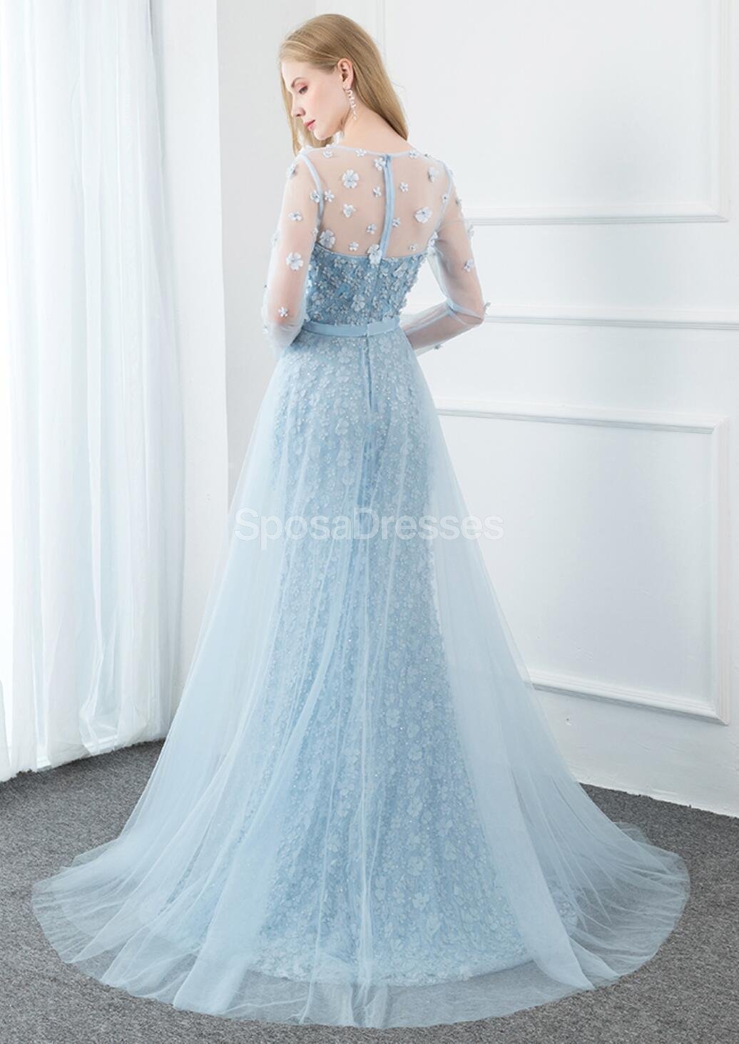 Elegant Tiffany Blue Long Sleeve Mermaid Prom Dress for Evening Parties & Formal Events - Perfect for Homecoming, Quinceañera & Wedding Guest Attire | Style 12287