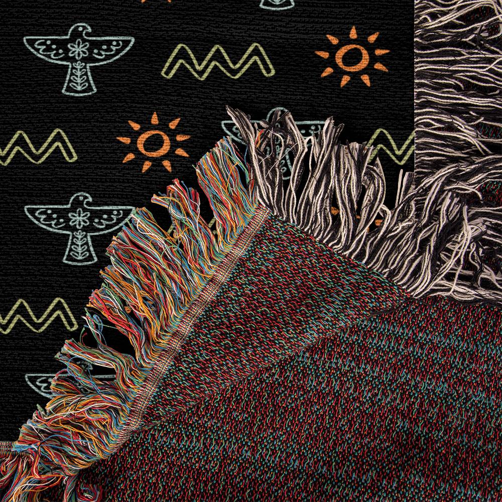 Southwestern Sun Woven Fringe Blanket - Soft Boho Throw Blanket for Couch, Bed & Outdoor - Perfect for Picnics, Beach & Cozy Home Decor