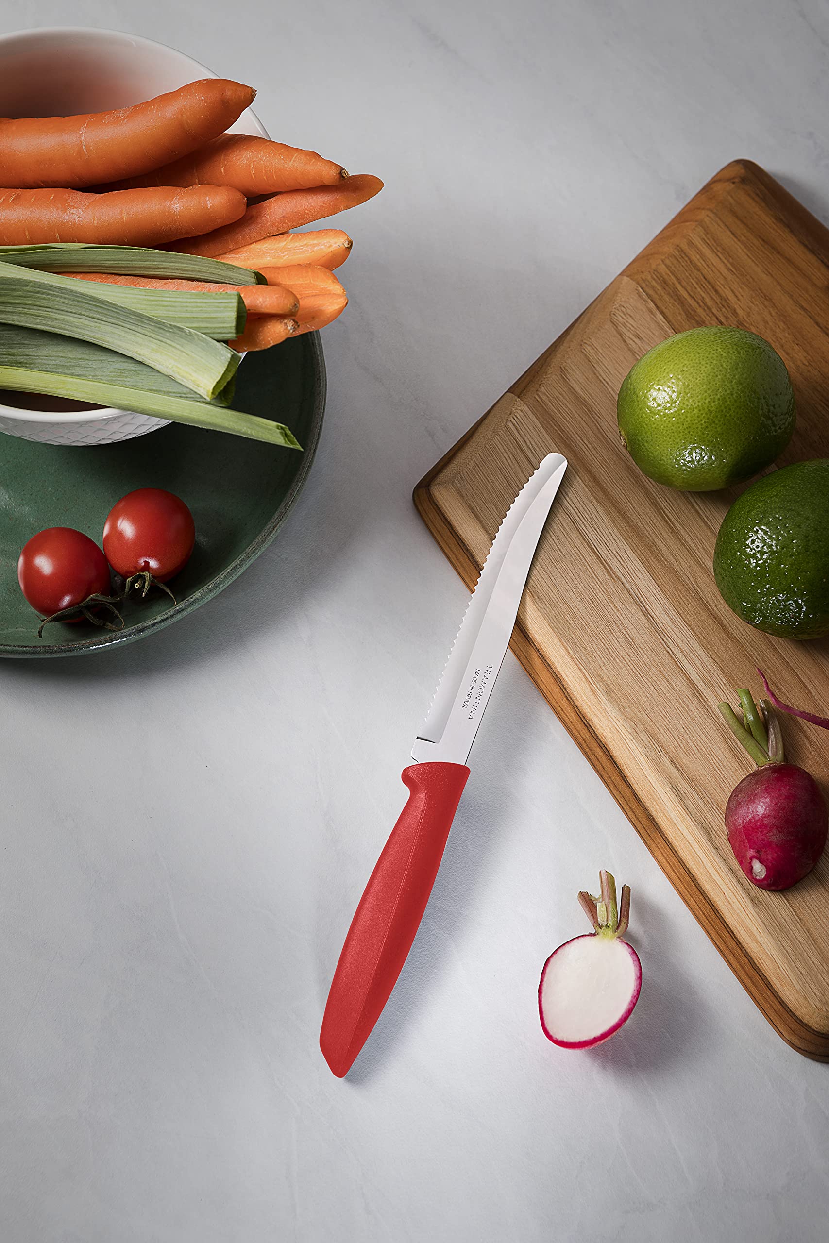 Tramontina 6-Piece Kitchen Knife Set - Stainless Steel Serrated Fruit & Tomato Knife, Vegetable Chopper & Peeler with Rounded Tip (Red) - Perfect for Cooking, Slicing Fruits & Meal Prep