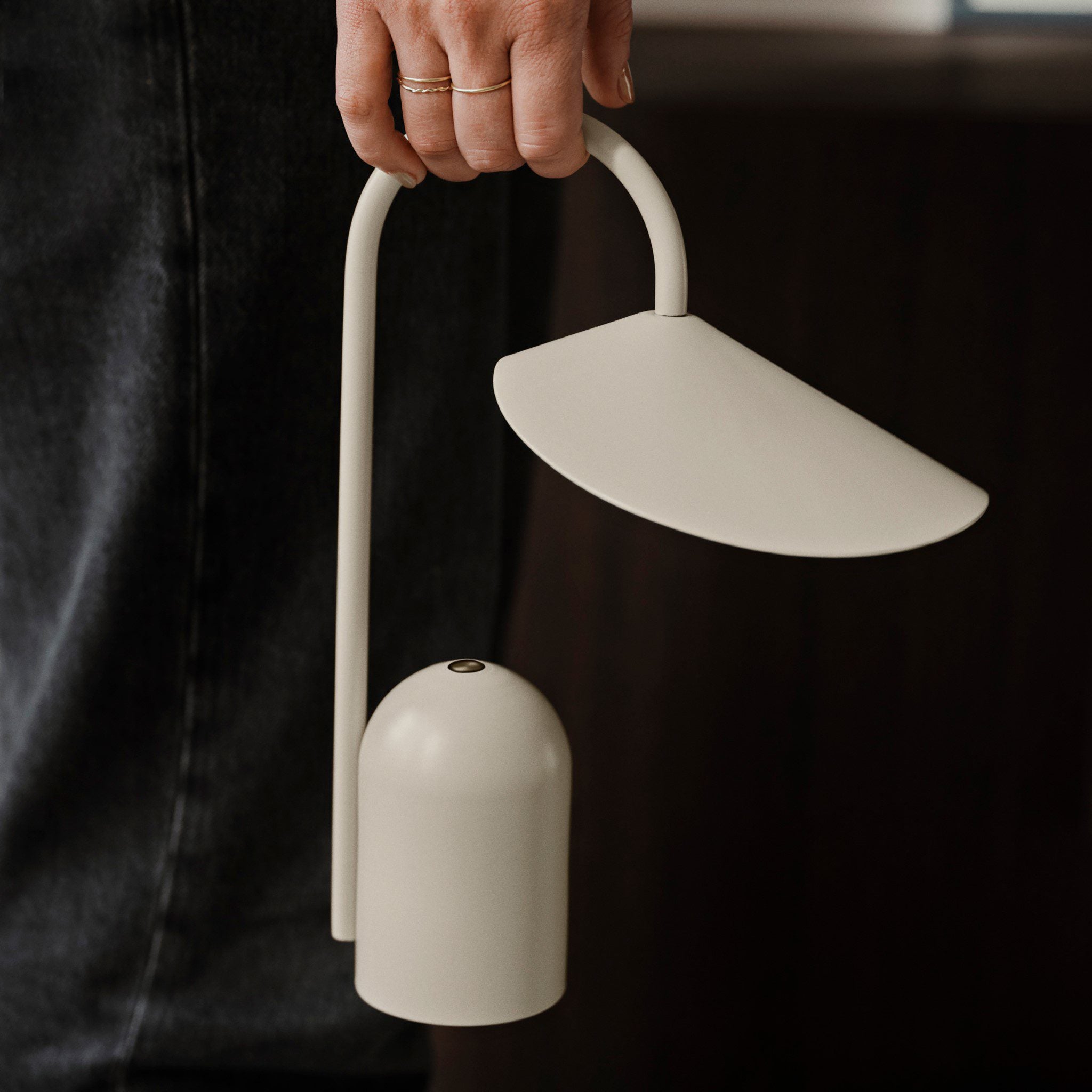 FERM LIVING Arum Portable Lamp - Cashmere Color, Rechargeable LED Table Light for Bedroom, Living Room, and Outdoor Use