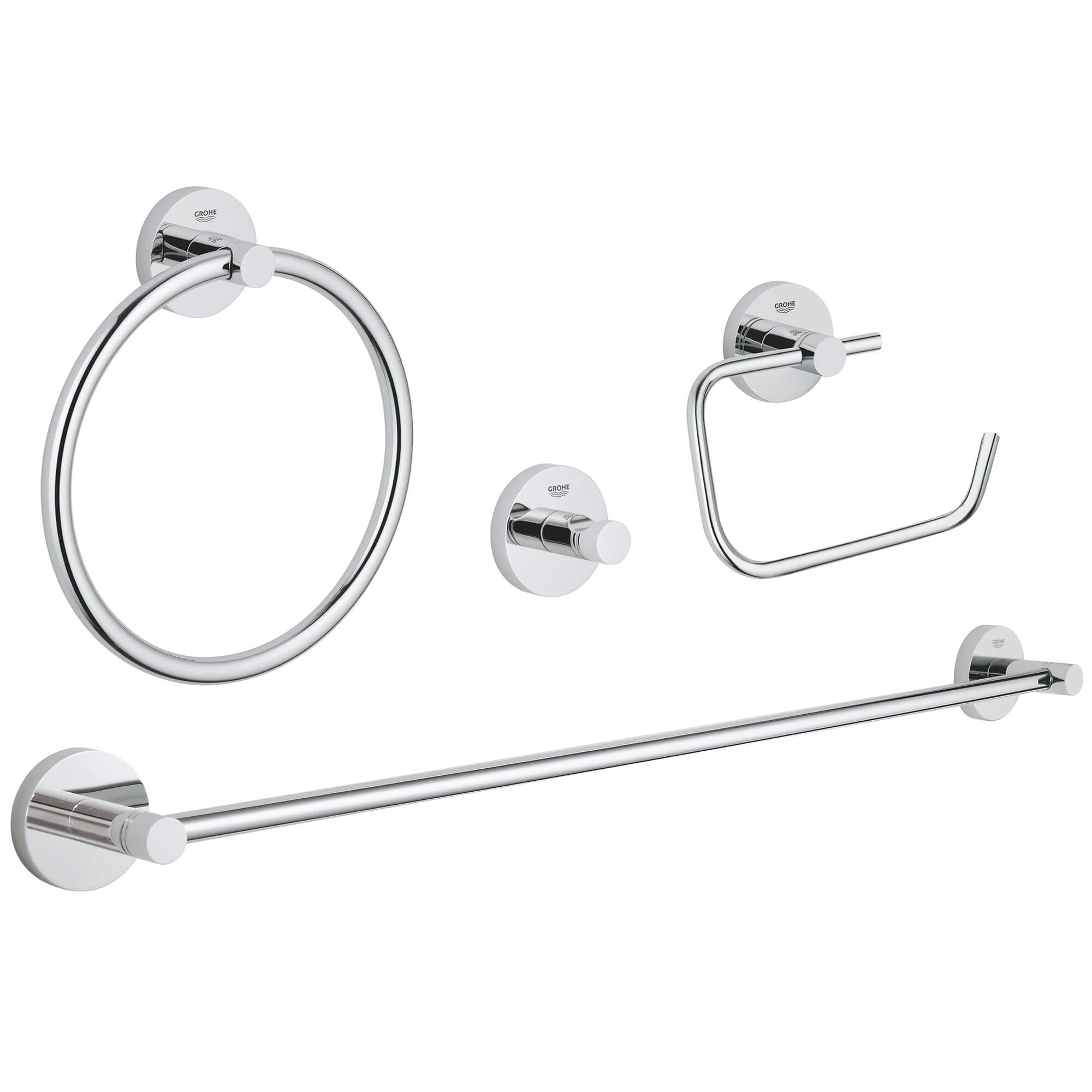 Growe 40823001 Essentials Metal 27.17-inch 4-in-1 Master Bathroom Accessories Set in Starlight Chrome - Complete Shower & Bathroom Organization Solution for Modern Homes
