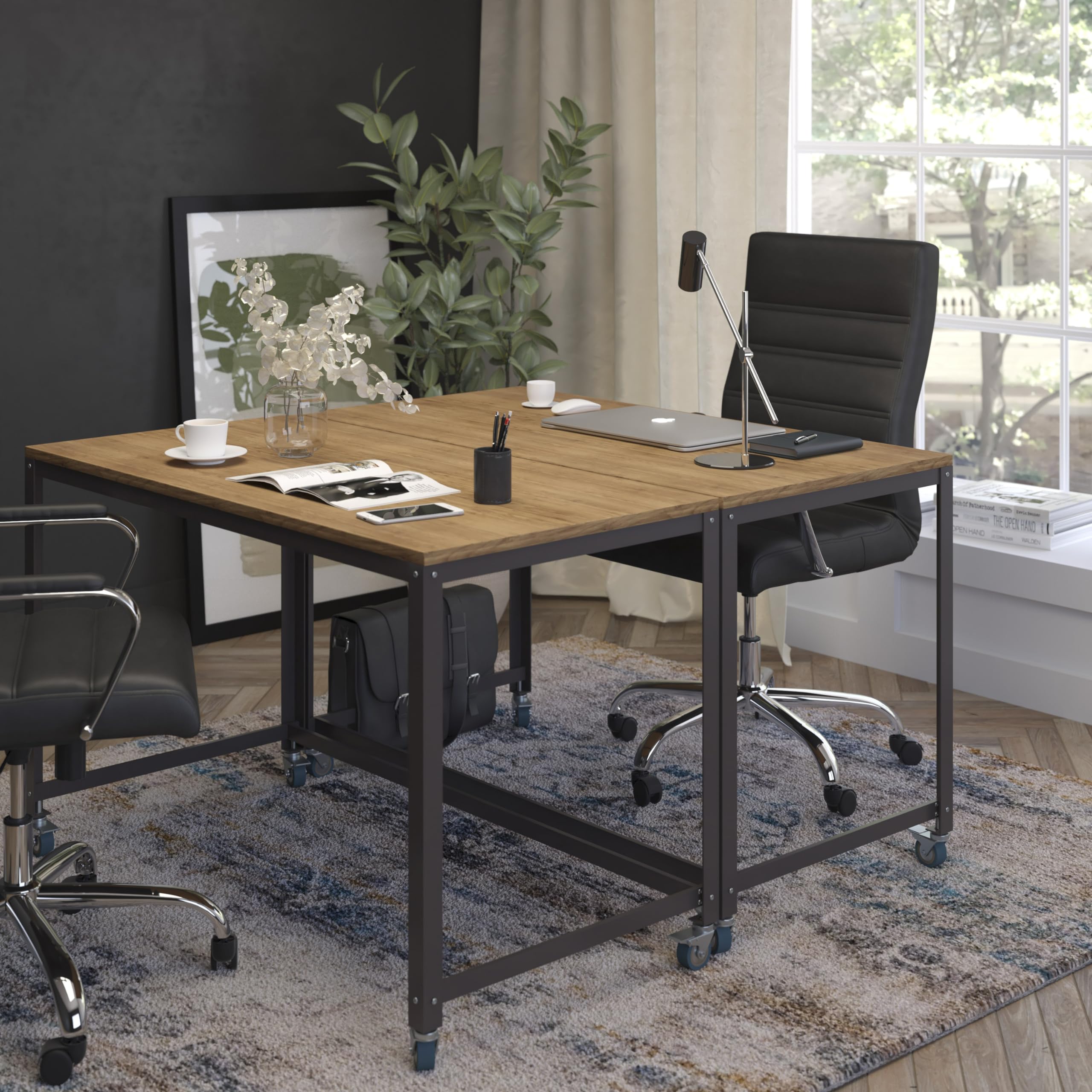 Brown Oak Wood Grain Mobile Computer Table Desk - Adjustable Laptop Stand for Home Office, Bed, Couch & Workspace