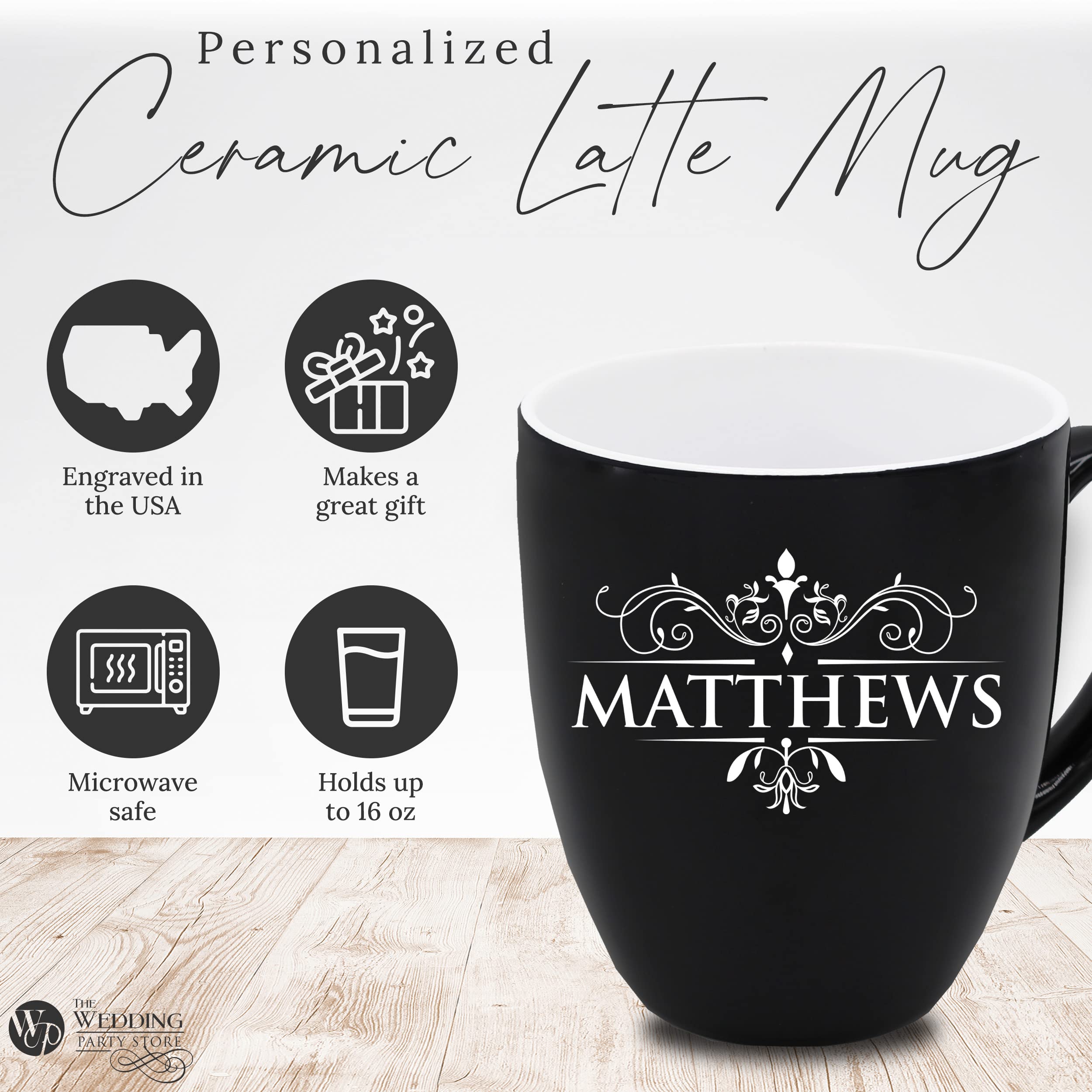Personalized Engraved Coffee Mug - Custom Latte & Tea Cup with Name or Message - Perfect for Gifts, Office Use, or Home Coffee Time (Black)