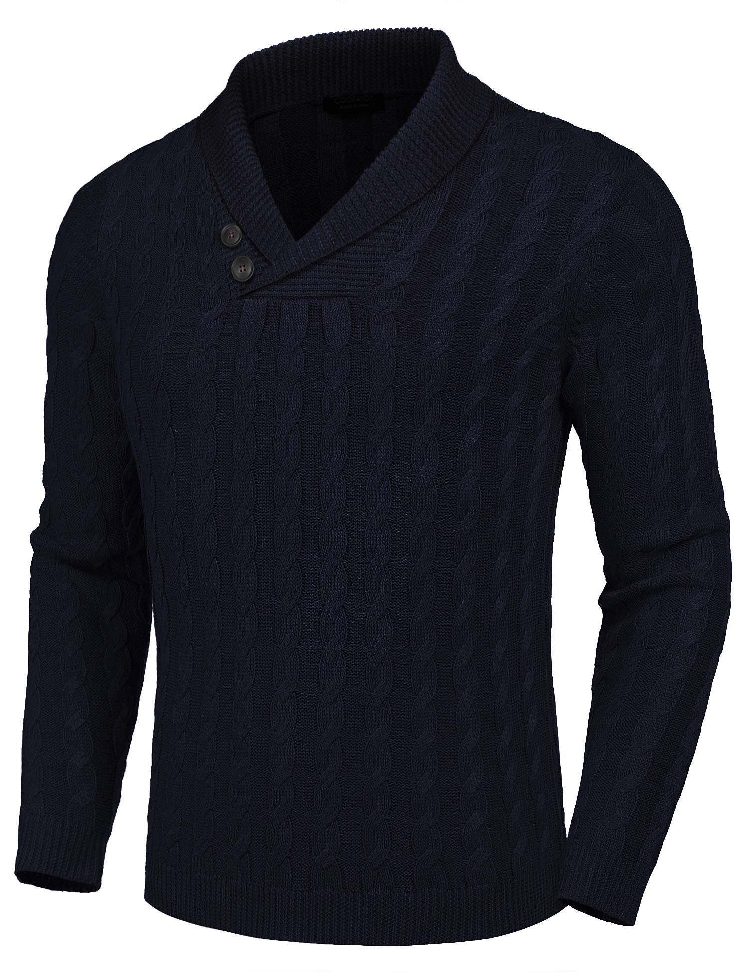 COOFANDY Men's Slim Fit Shawl Collar Cable Knit Pullover Sweater - Casual Button Cardigan for Fall & Winter - Perfect for Office, Date Night & Holiday Outfits