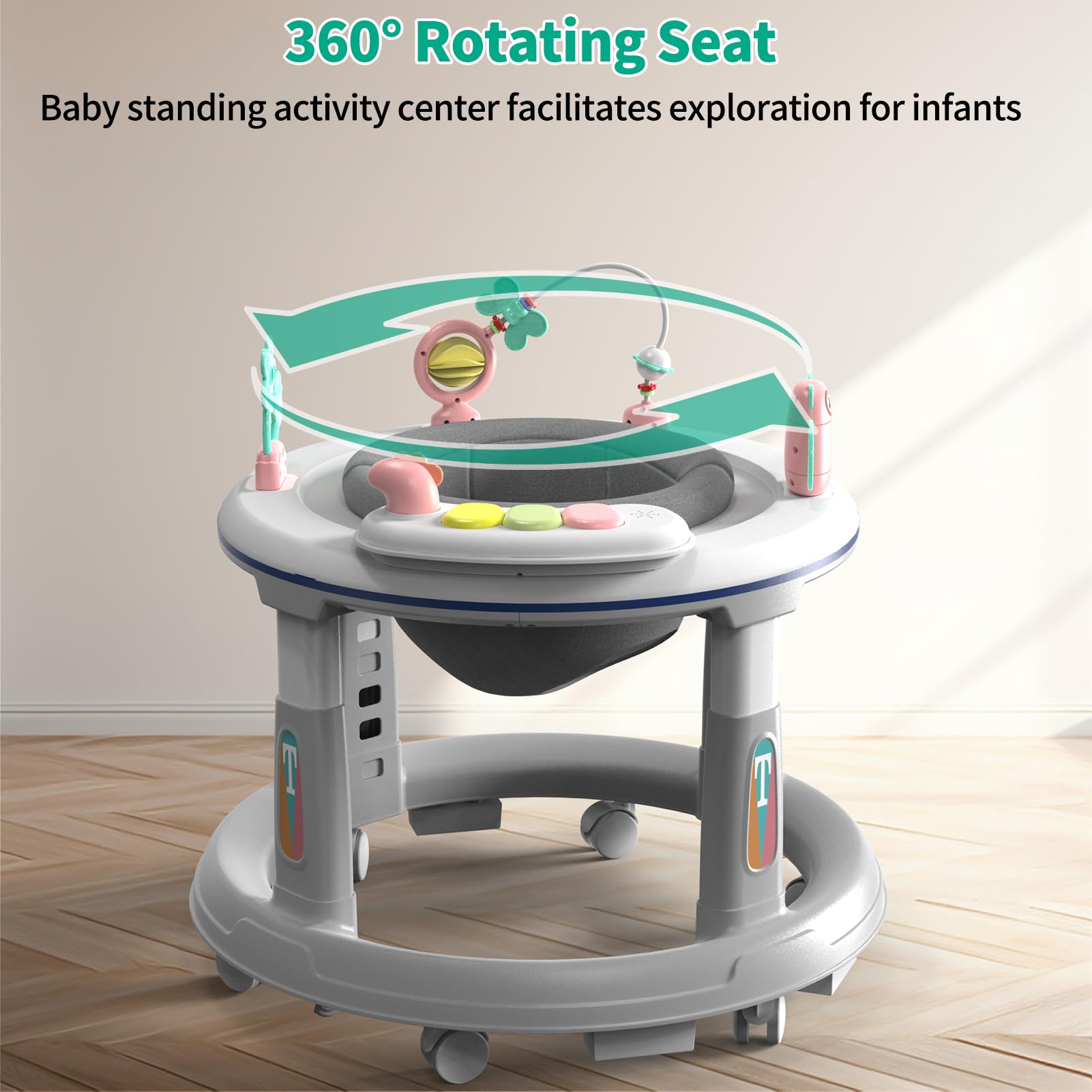 Best Baby Walker with Wheels, Music & Lights - Adjustable Height Activity Center for Boys & Girls 6-12 Months | 5 Height Settings, Detachable Toys & Bounce Pad | Perfect for Learning to Walk & Indoor Playtime