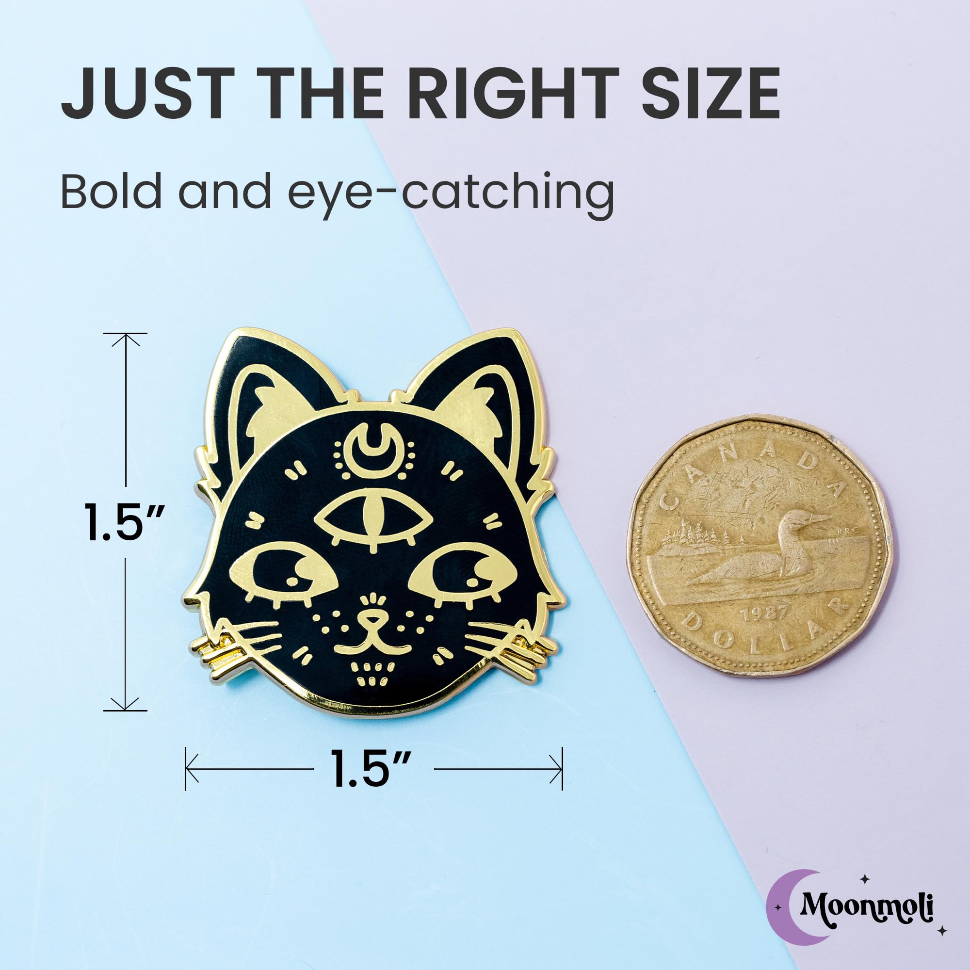 Black Cosmic Witch Cat Enamel Pins - Aesthetic Cat Lover Accessories with Crescent Moon & Third Eye Chakra Design for Halloween - Premium Metal Pins for Backpacks, Jackets, Hats & Denim | Perfect for Goth Fashion, Festival Outfits & Witchy Style