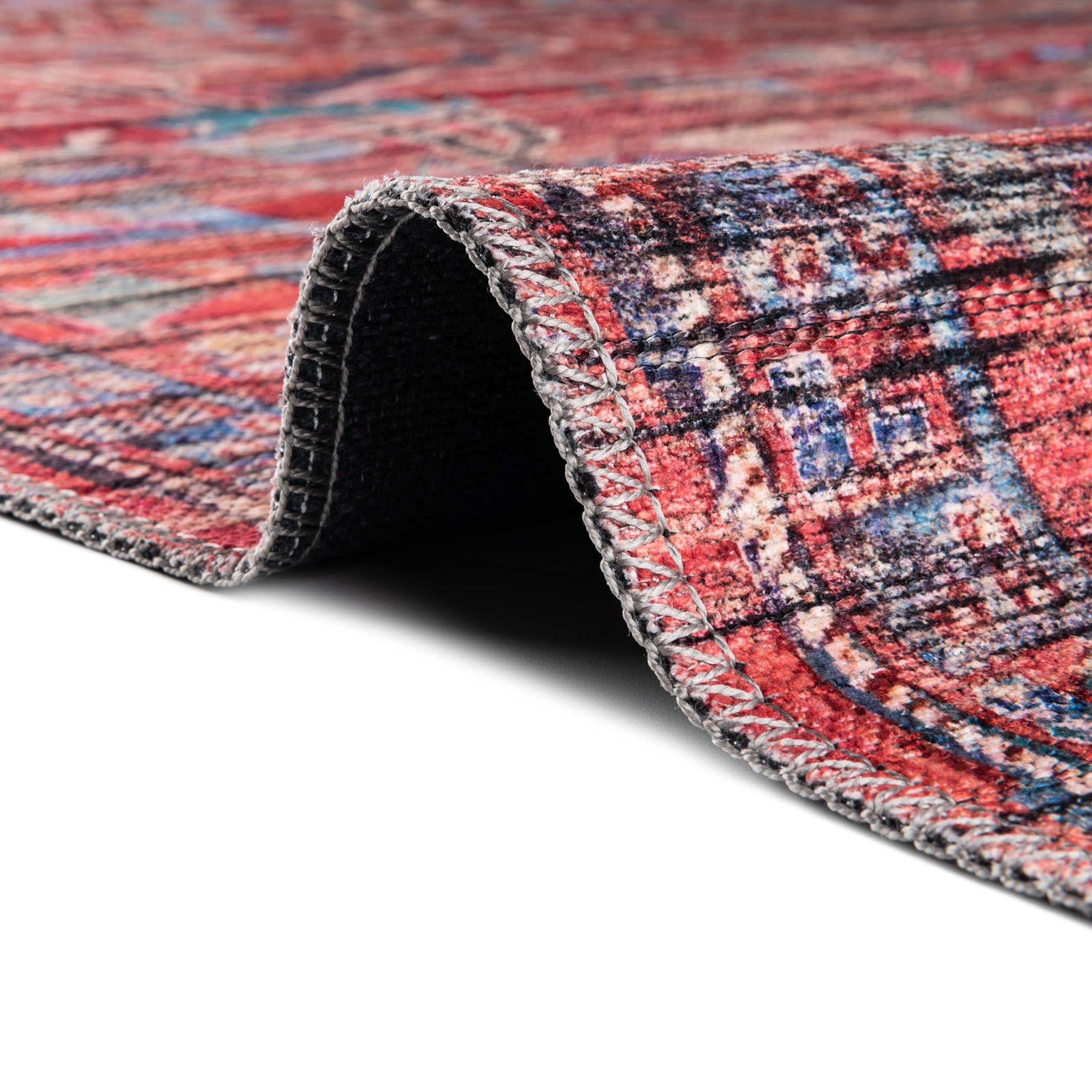 Washable Maahru Collection Rug 9' x 12' Rust Red Low-Pile – Durable & Stylish Area Rug for Living Room, Dining Room & Open Floor Plans – Perfect for High-Traffic Areas & Pet-Friendly Homes