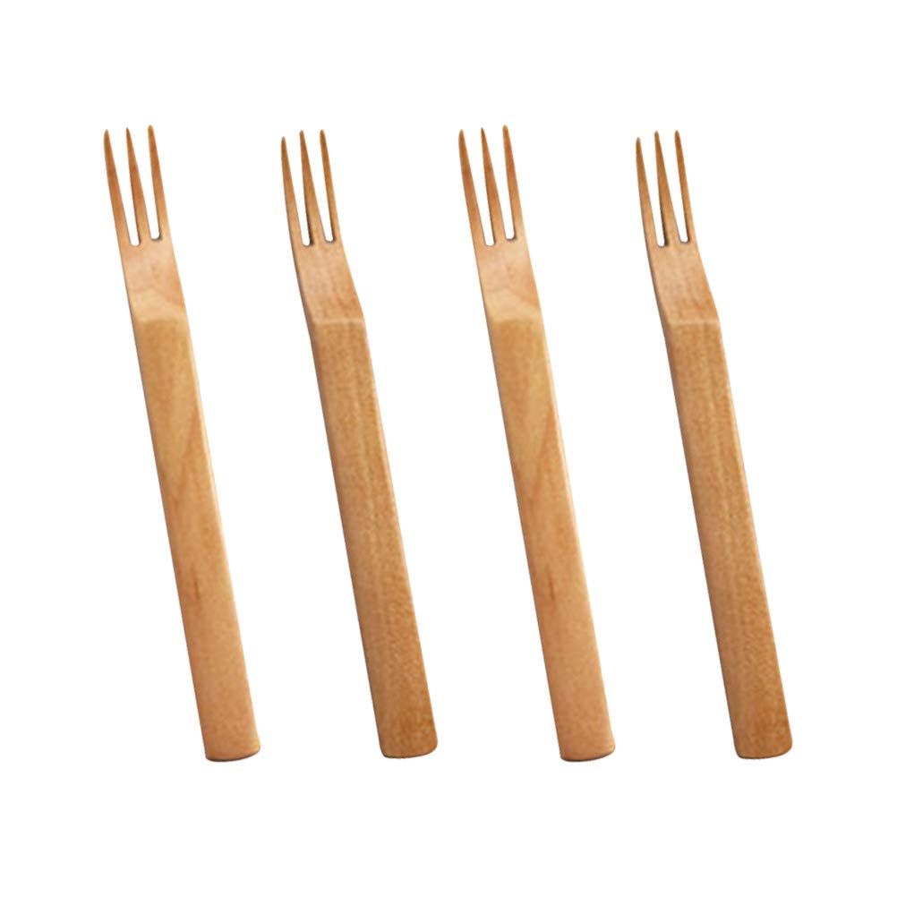 Reusable Wooden Fruit Forks Set of 4 - Eco-Friendly Salad Picks & Party Appetizer Skewers for Fruit Platters, Charcuterie Boards & Wedding Buffets