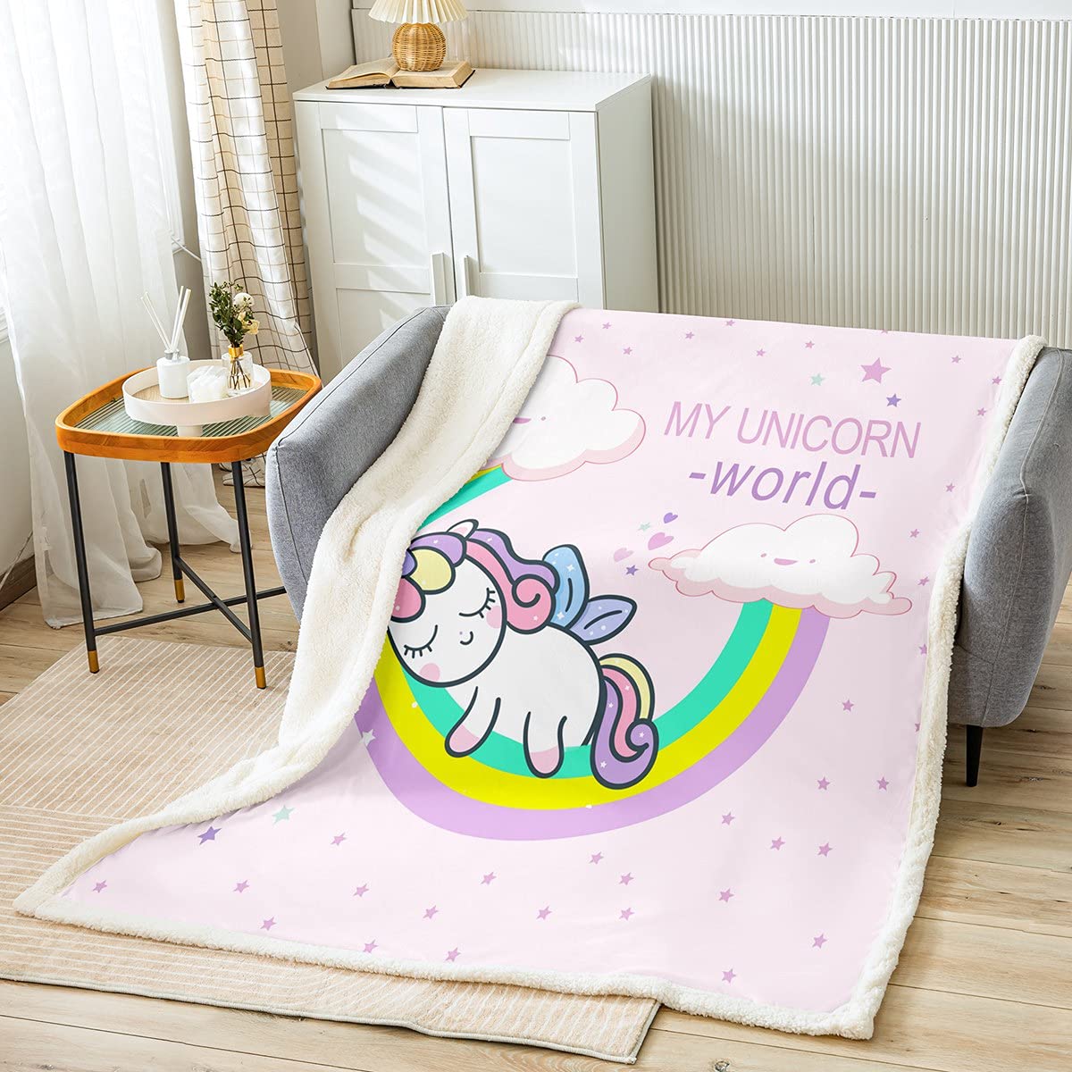 **Unicorn Print Throw Blanket - Lightweight, Super Soft & Cozy Microfiber Flannel Blanket for Bed, Sofa, Travel - Starry Sky Design - All-Season Use - Perfect for Kids, Baby (30x40 Inches) - Ideal for Bedroom, Nursery, Camping & Gifts**