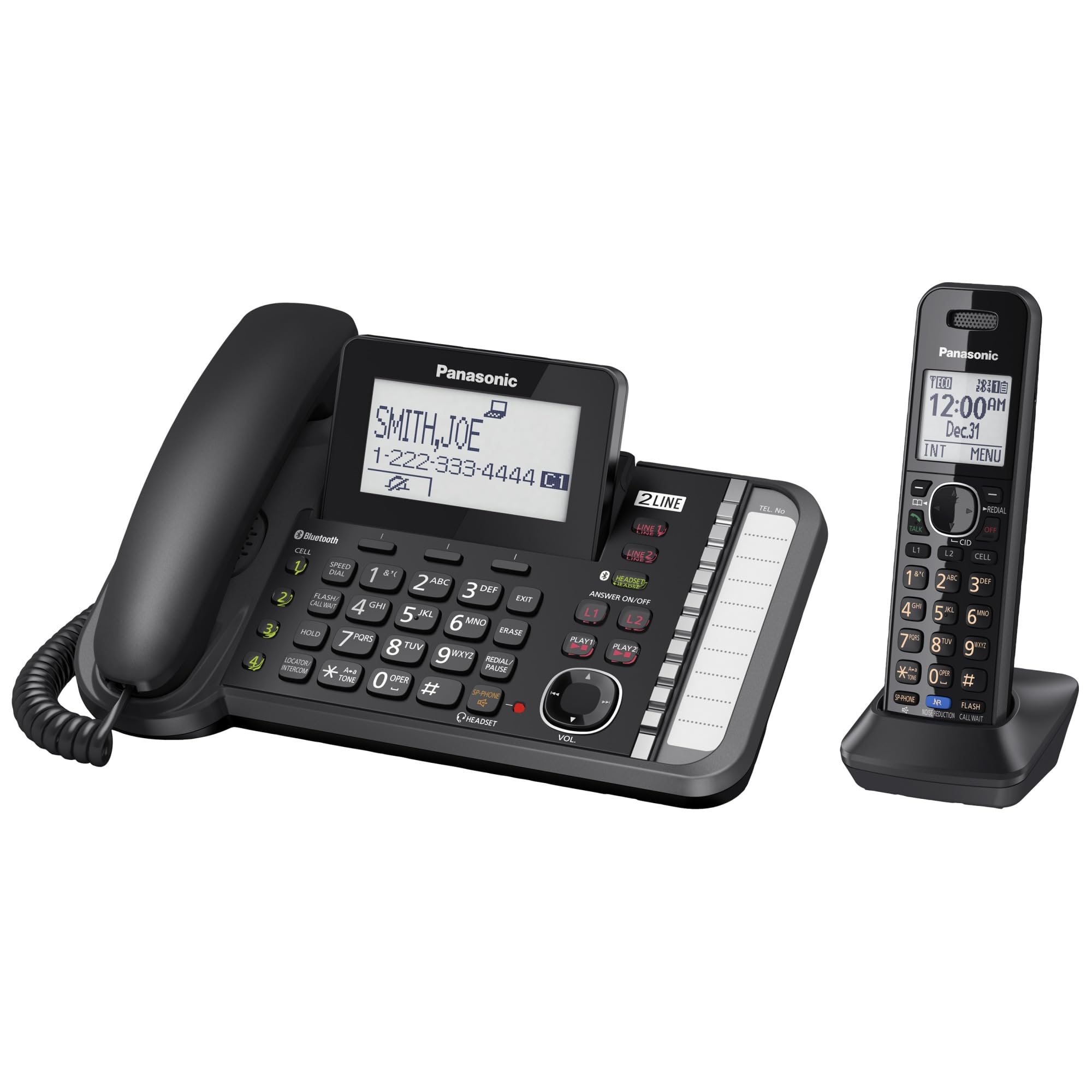 Panasonic KX-TG9581B Link2Cell DECT 6.0 Cordless Phone with 2-Line Digital & 1-Handset - Perfect for Home & Office Communication