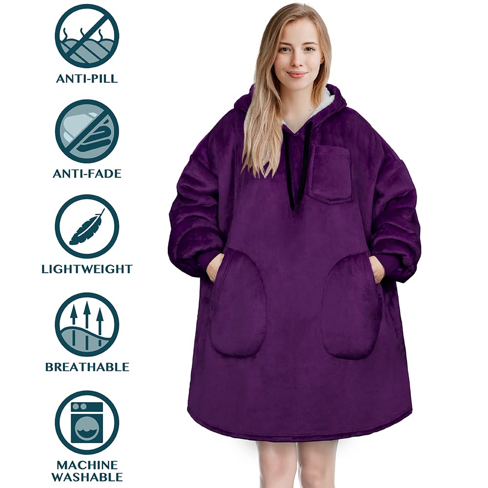 PAVILIA Women's Sherpa Wearable Blanket Hoodie - Oversized Fleece Hooded Sweatshirt for Men & Women | Cozy Lounge Wear for Home, Netflix Nights & Outdoor Camping
