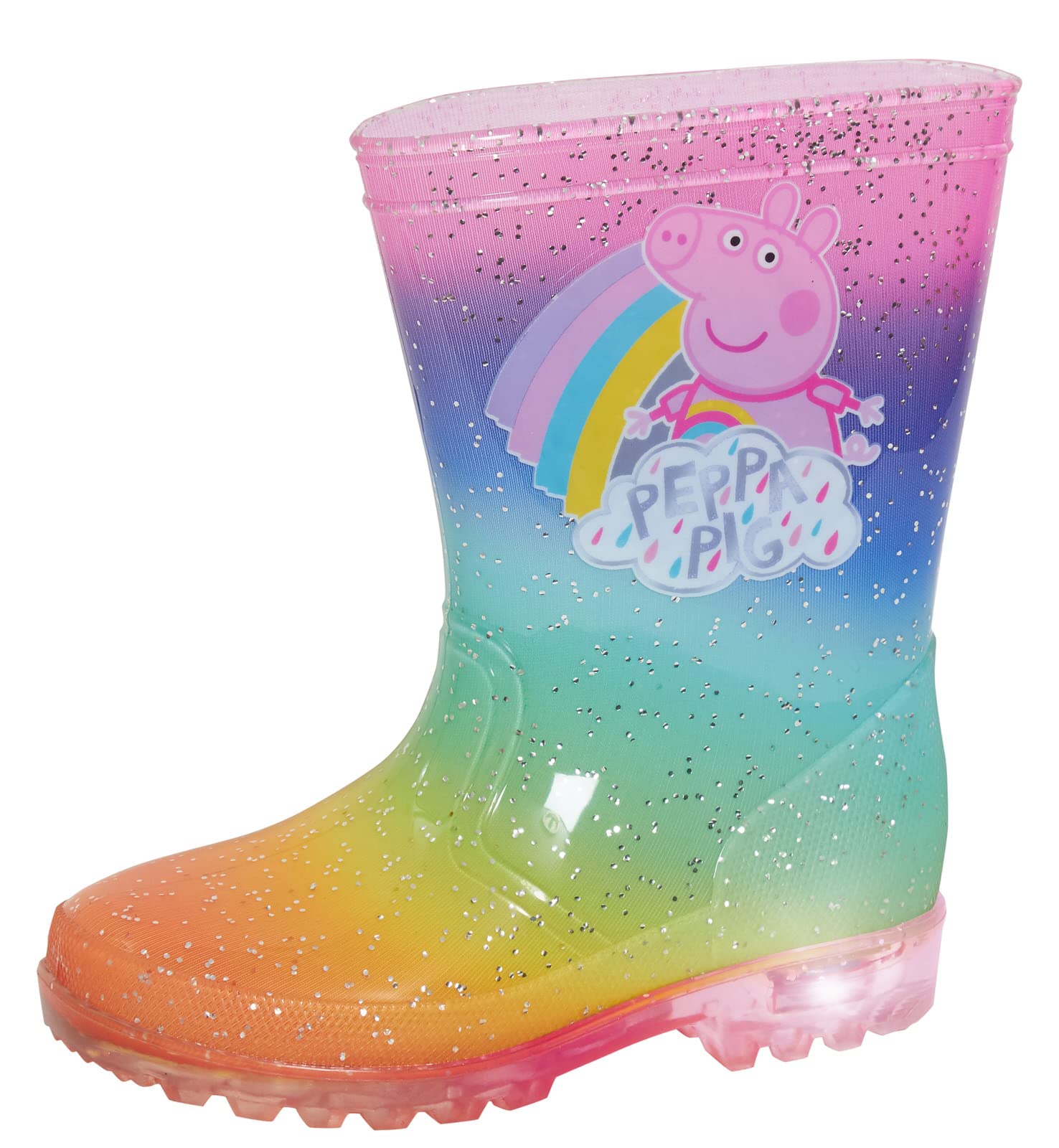 Peppa Pig Girls' Golden LED Light Up Glitter Rain Boots - Waterproof Kids' Wellington Boots with Flashing Lights for Outdoor Play, Puddles & Festivals