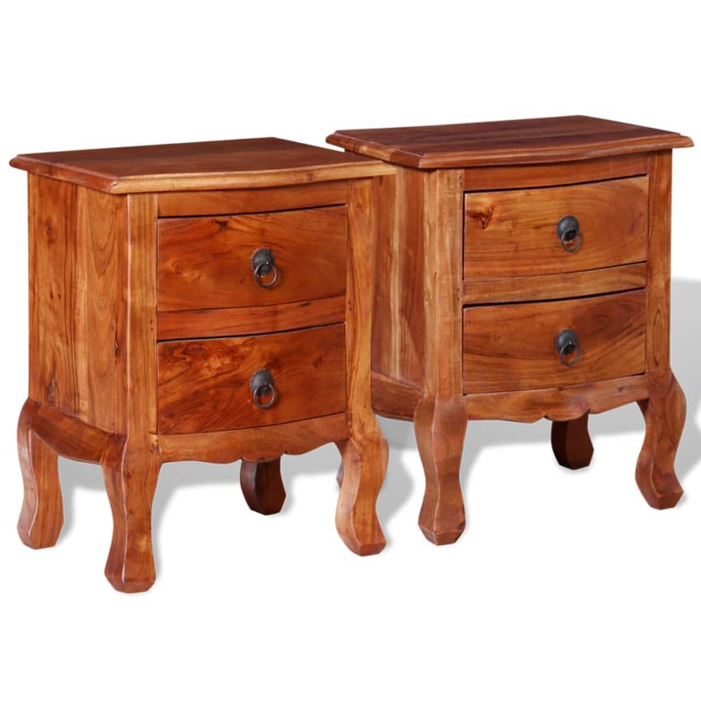 SKM 2-Piece Acacia Wood Nightstands with Drawers - Solid Wood Bedside Tables for Bedroom, Living Room & Guest Room - Modern Night Stands with Storage (Model 3972)