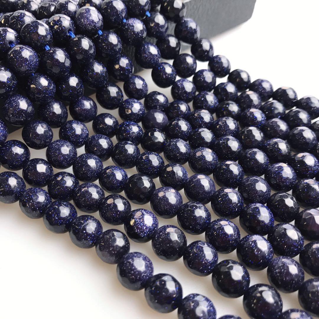 Blue Sand Goldstone Faceted Round Beads 6mm 8mm 10mm 15.5 Inch Strand - Perfect for Jewelry Making, DIY Crafts, Bracelets & Necklaces