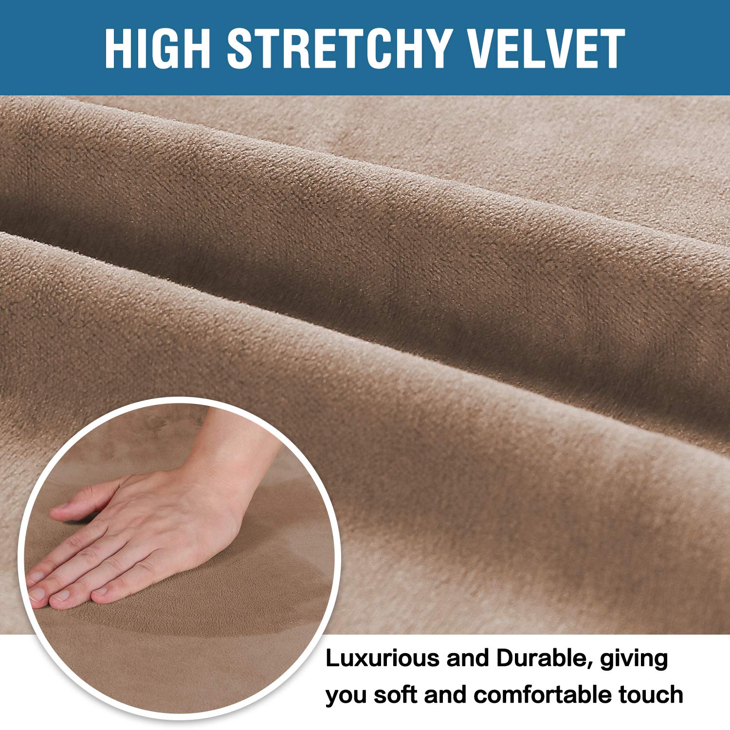 Stretch Velvet Dining Chair Covers - Set of 4, Washable Camel for Home Decor