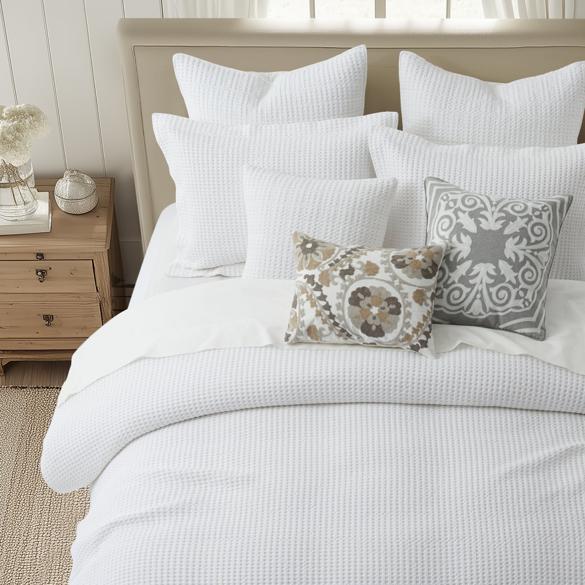 Mills Waffle Duvet Cover Set - Soft Textured Bedding for Cozy Comfort - Perfect for Master Bedroom, Guest Room & Dorm Decor