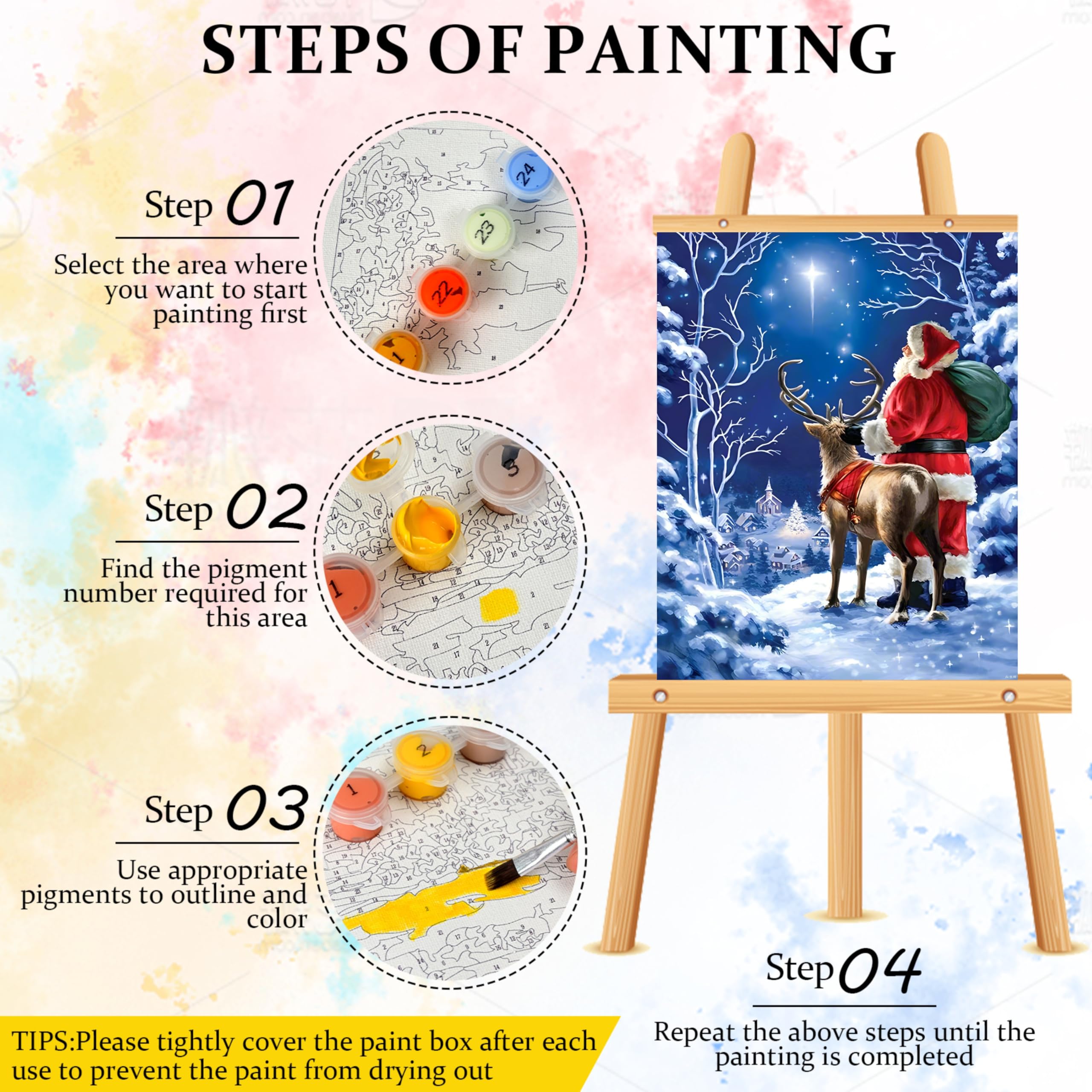 Santa on Snowy Night Paint by Numbers Kit for Adults - DIY Christmas Canvas Art, Holiday Home Decor & Indoor Wall Decoration | Perfect Gift for Christmas, Relaxing Art Therapy & Festive Seasonal Decor