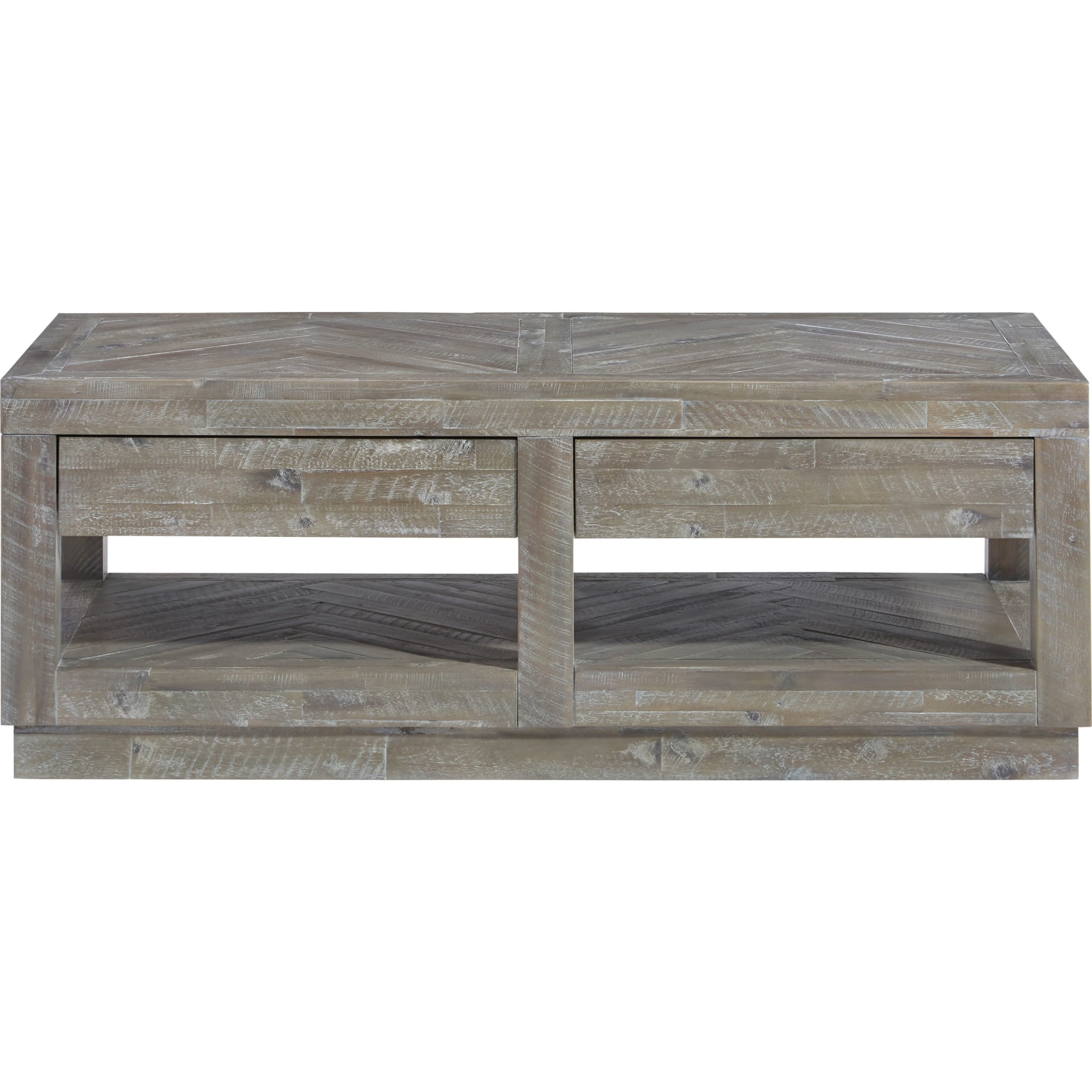 Rustic Latte Herringbone Solid Wood Two-Drawer Coffee Table - Perfect for Living Room, Office, or Dorm Decor