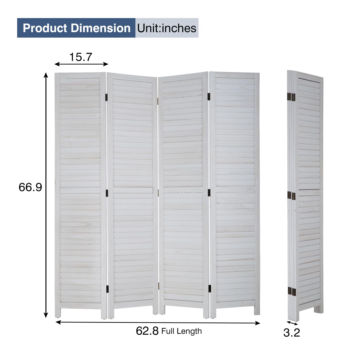 4 Panel Wooden Room Divider Privacy Screen - Foldable Partition for Home, Office & Bedroom - Perfect for Creating Private Spaces in Open Areas