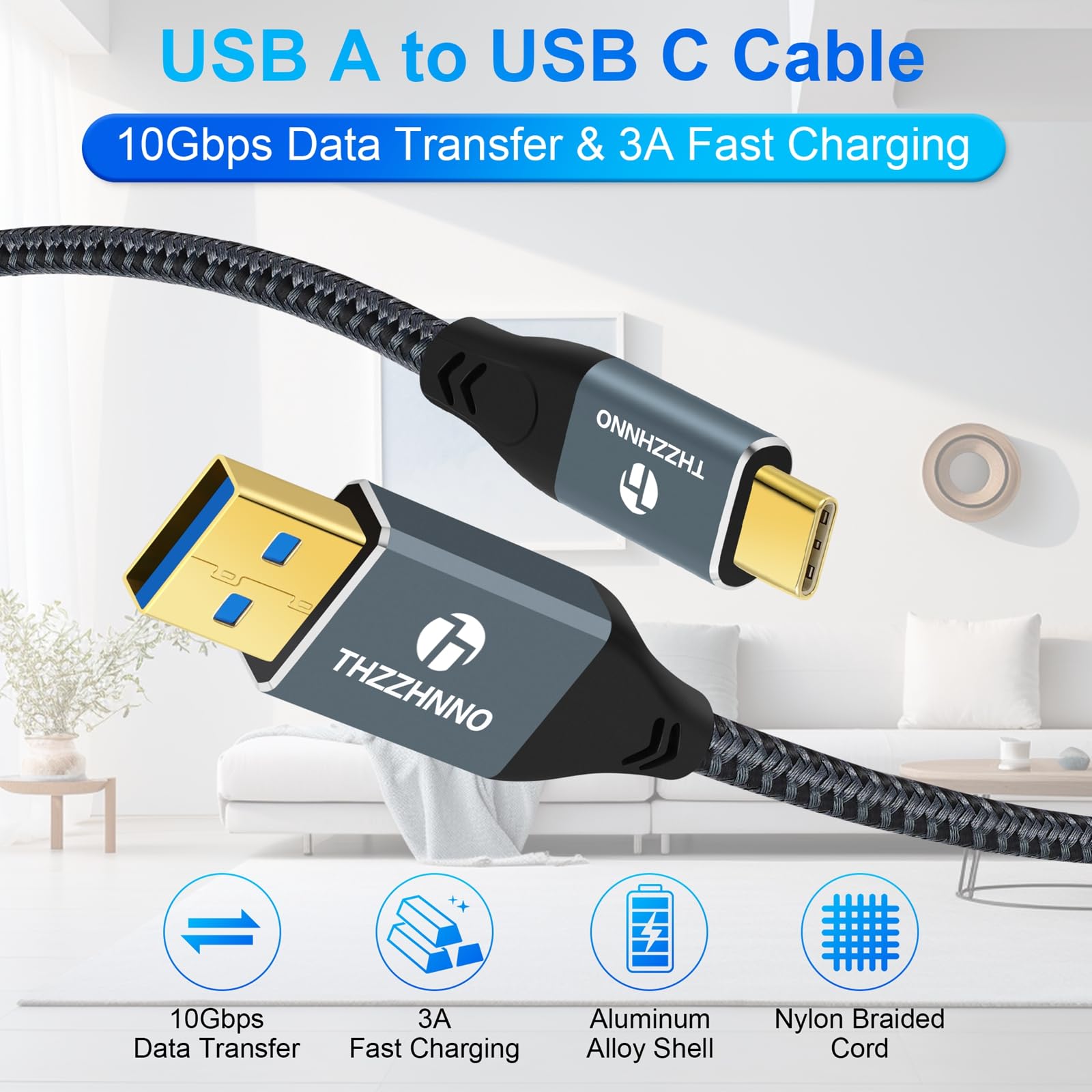 High-Speed USB A to USB C Cable 0.5M (1.6ft) - 10Gbps USB 3.1/USB 3.2 Gen 2 Fast Charging & Data Sync Cable - Compatible with Samsung Galaxy, iPhone 15, MacBook Pro, iPad Pro - Perfect for Home, Office & Travel Charging