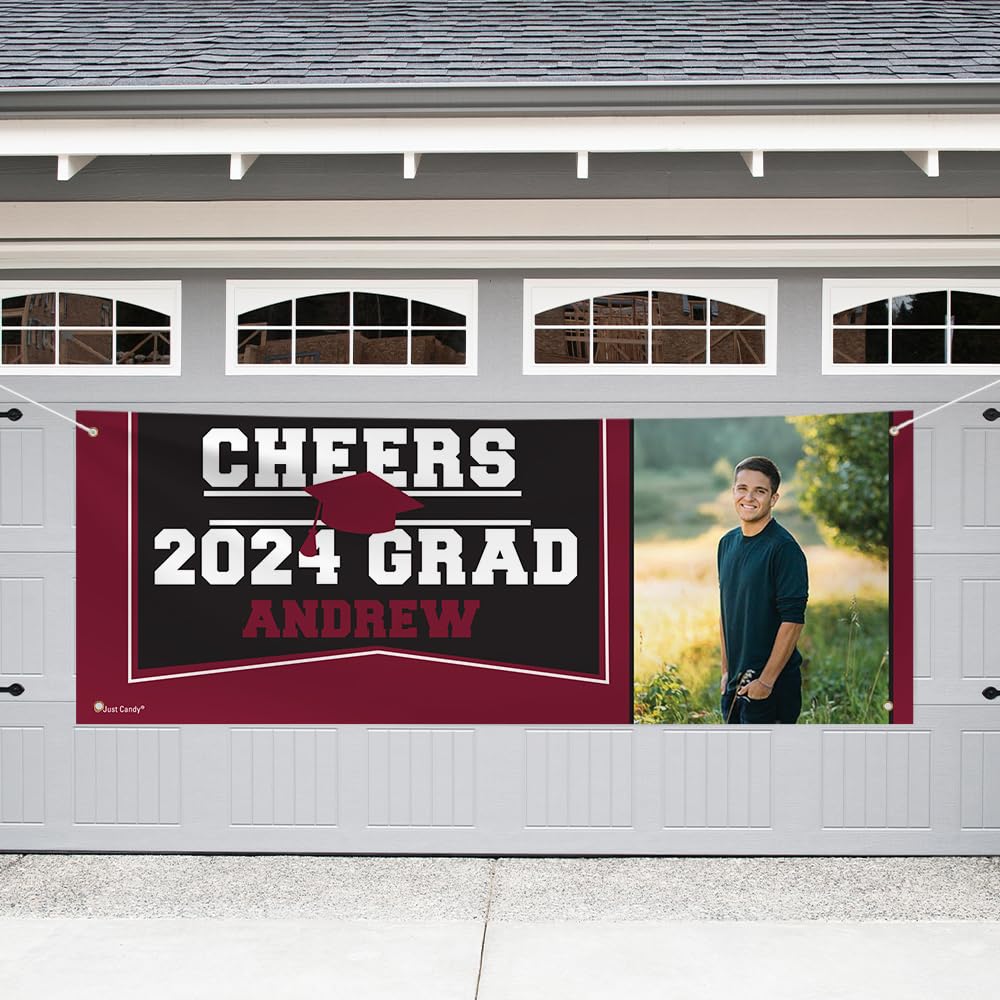 Personalized 8ft Graduation Garage Banner - Class of 2024 Party Decorations in Maroon | Custom Yard Sign for High School & College Graduation Celebrations