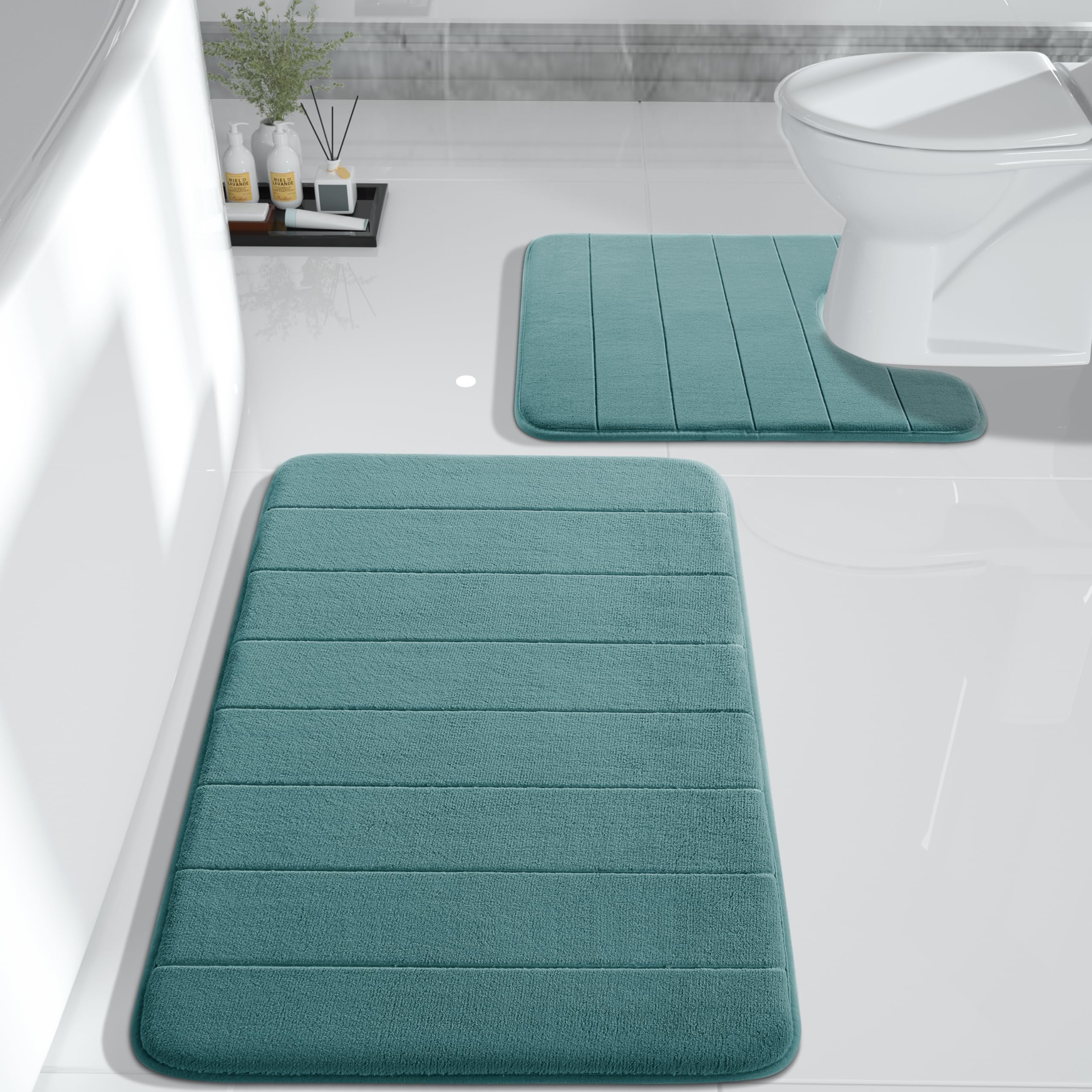 Premium Memory Foam Bath Mat Set - 2 Piece Soft Non-Slip Bathroom Rugs (31.5
