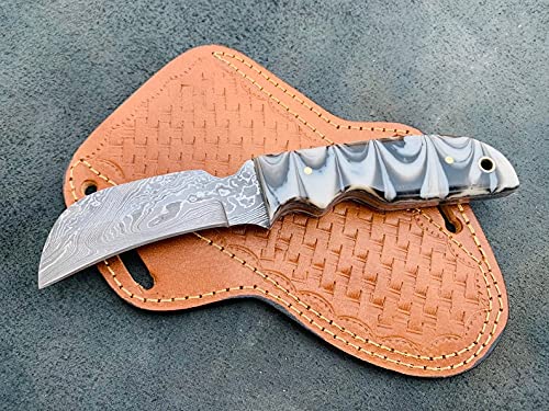 Handmade Damascus Steel Hawkbill Knife - Custom Forged Blade for Hunting, Camping & Outdoor Survival - Perfect for Bushcraft, Tactical Use & Collectors