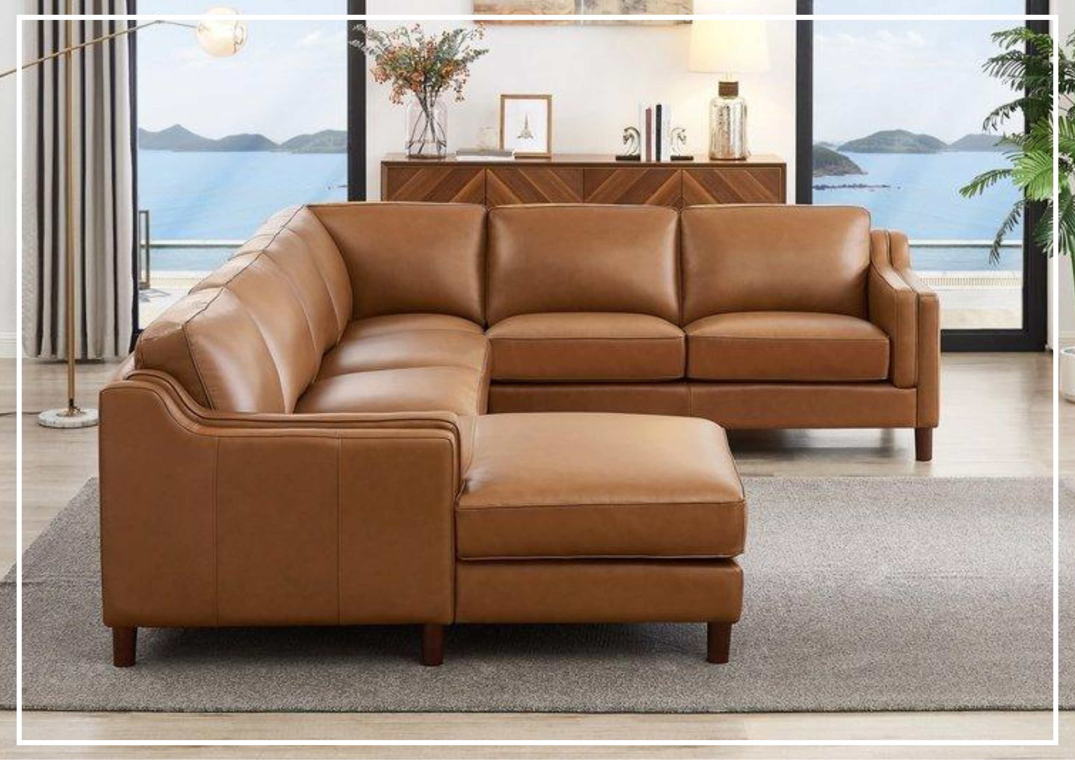 Hydeline Bella Brown Leather U-Shaped Sectional Sofa with Reversible Chaise - Modern L-Shaped Couch for Living Room, Family Room & Home Theater