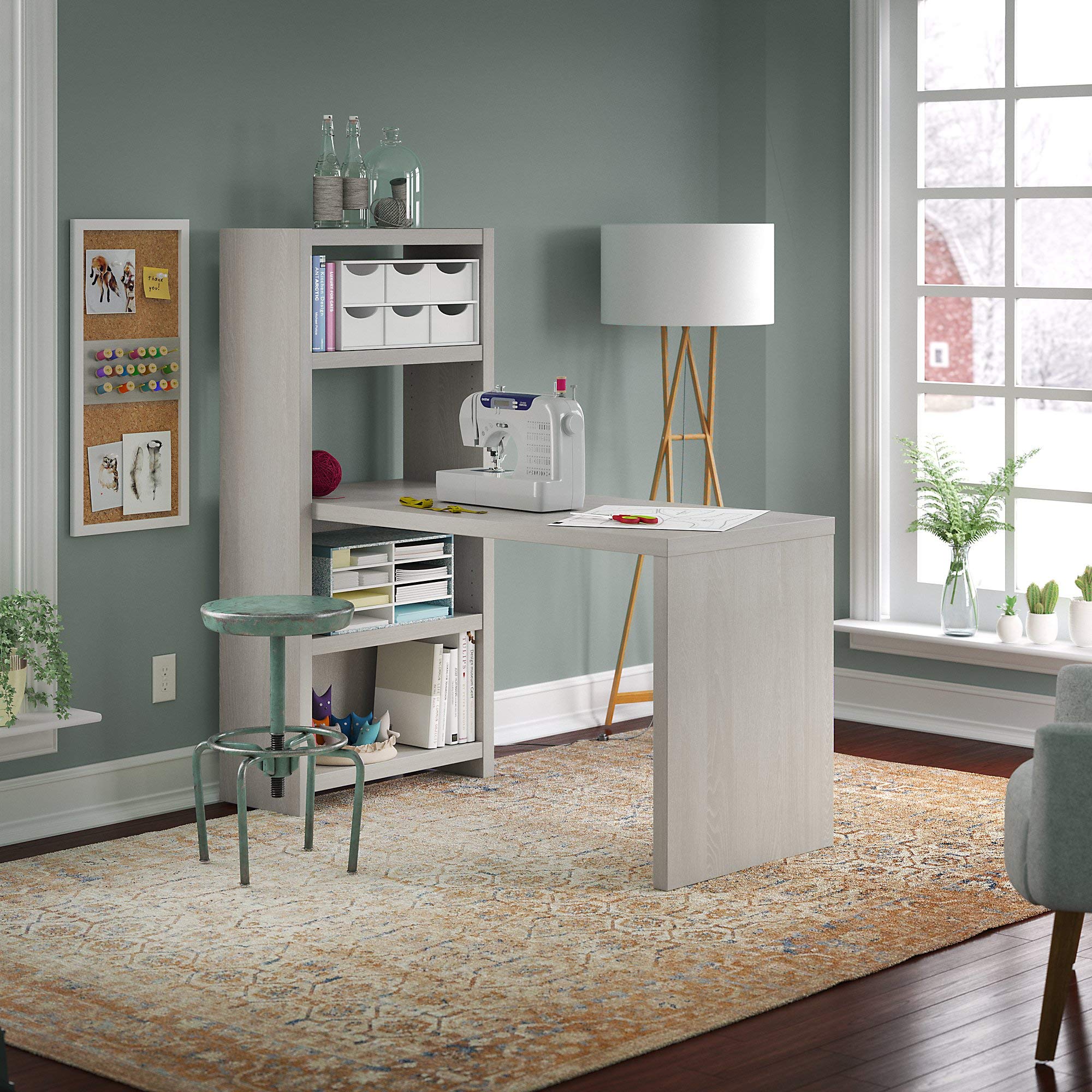 Bush Business Furniture Echo 56W Craft Table - Gray Sand Finish for Home Office, Craft Room & DIY Projects | Durable Work Surface for Sewing, Scrapbooking & Art Studios