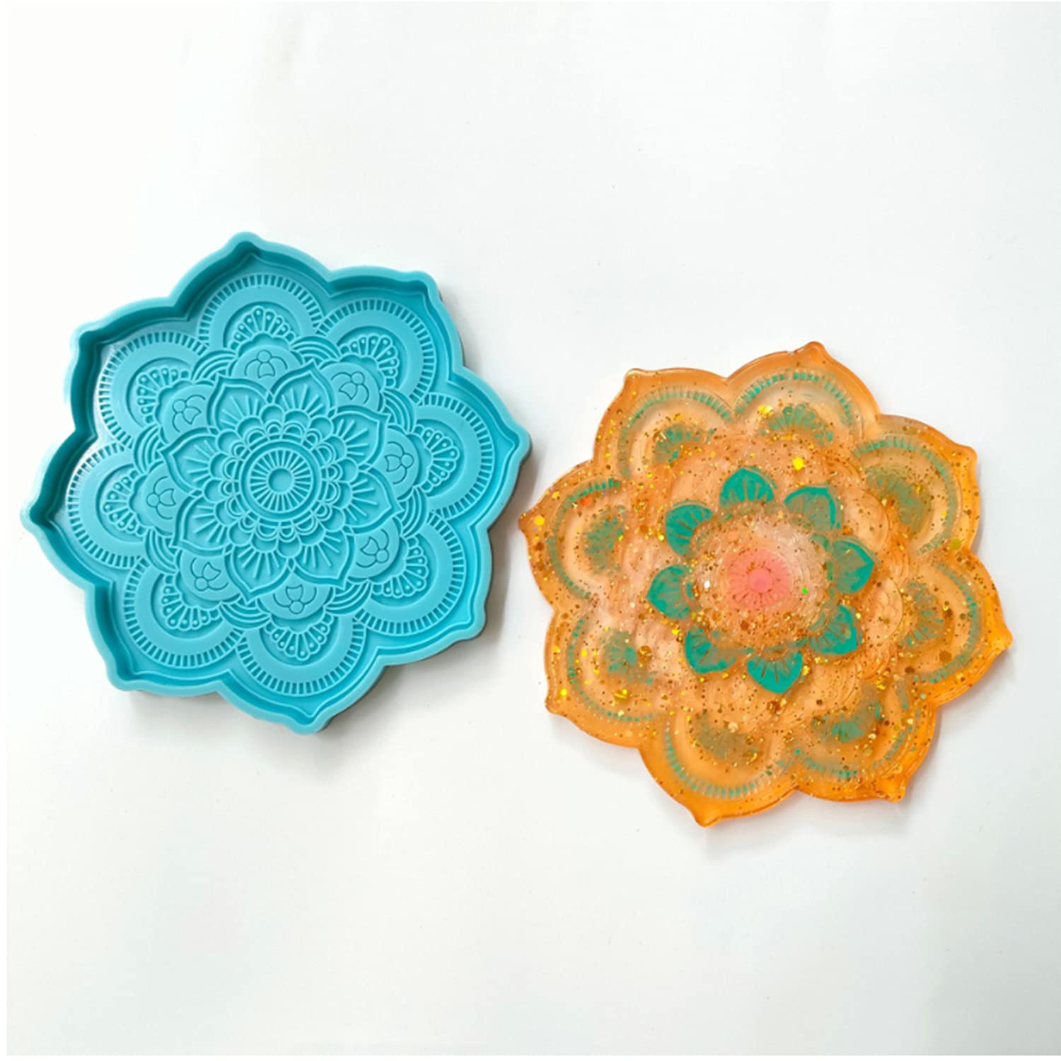 1Pcs/Pack Mandala Flower Coaster Resin Molds - 3D Design Silicone Molds for DIY Round Coasters, Cup Mats, Home Decor (Grid Pattern) - Perfect for Handmade Crafts, Resin Art Projects, and Unique Home Decorations