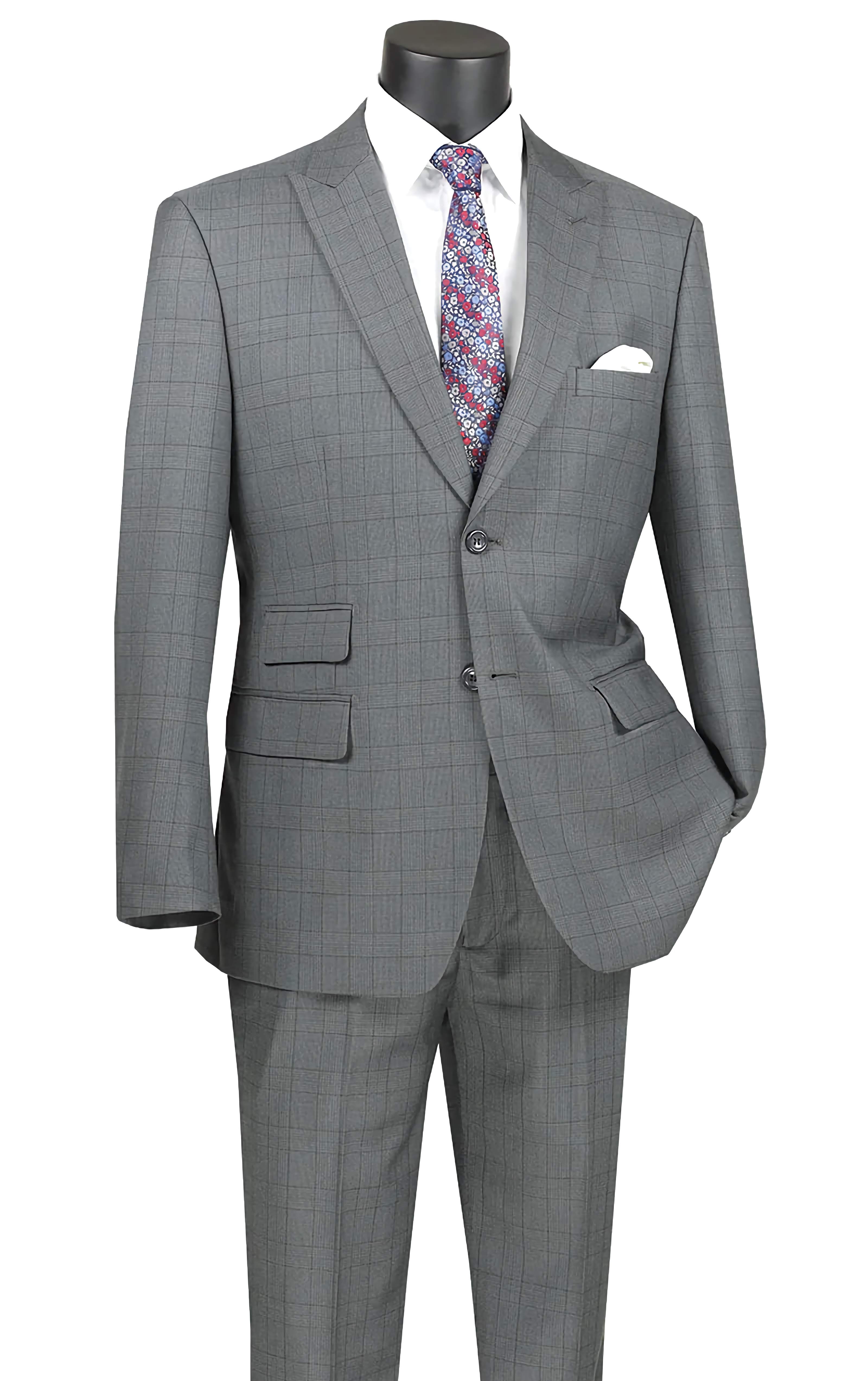 Concord Collection Modern Fit Windowpane Suit 2-Piece Set in Gray | Premium Men's Business Attire for Office, Weddings & Formal Events