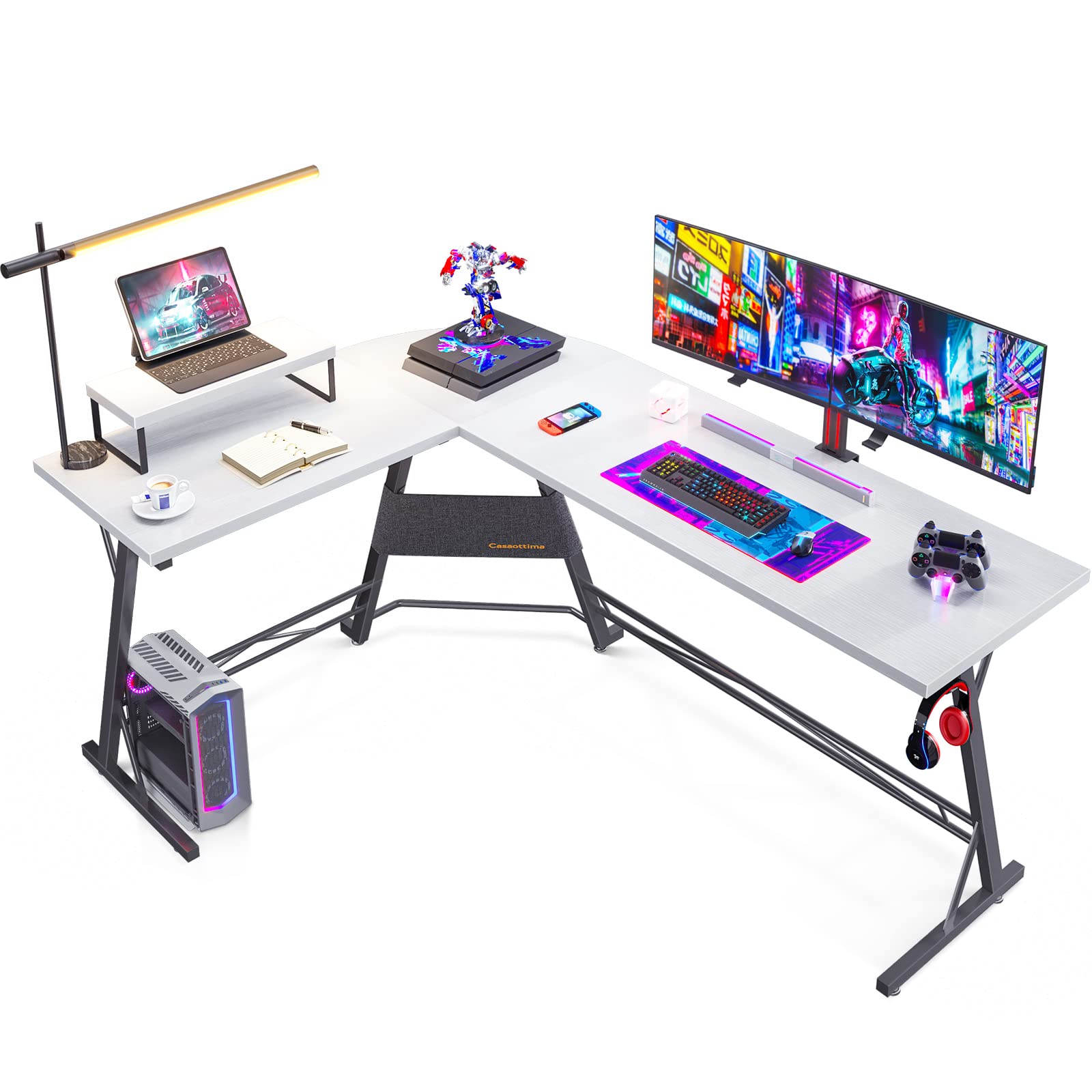 Premium L-Shaped Gaming Desk with Monitor Stand - 66