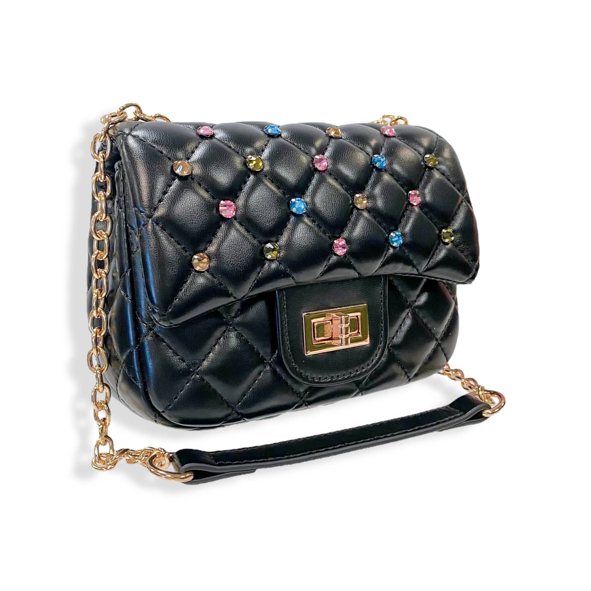 Stylish Colorful Gems Quilted Handbag in Cream - Elegant Women's Fashion Purse for Parties, Weddings & Daily Use