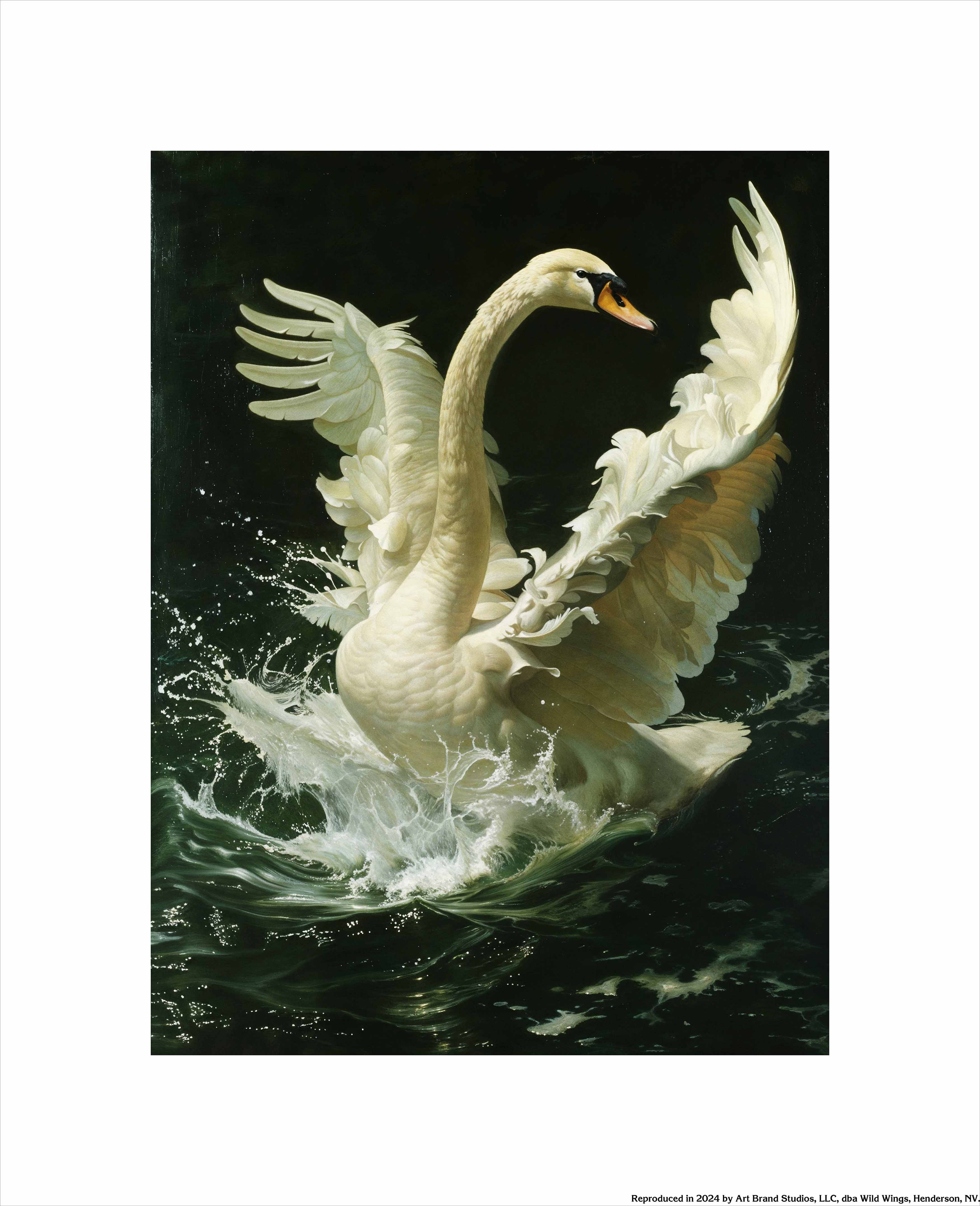 Ethereal Majesty Swan in Flight Art Prints - Elegant Home & Office Wall Decor, Perfect for Living Room, Bedroom, or Gift
