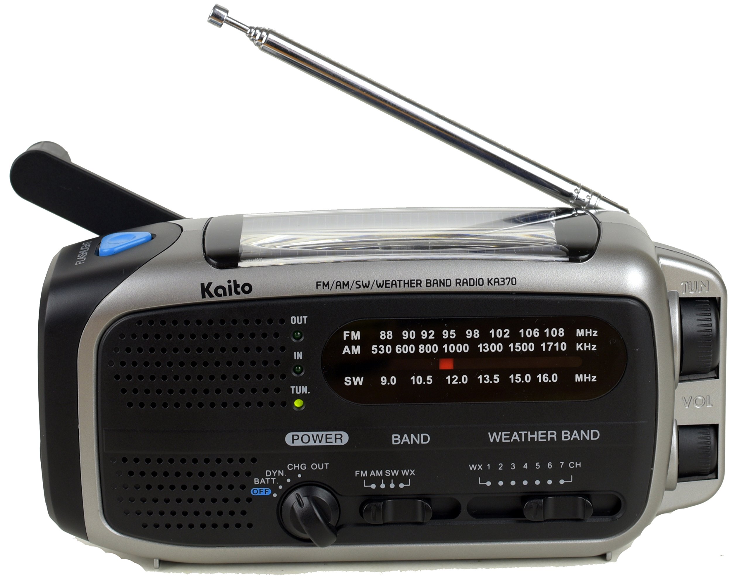 Kaito KA370 Voyager Solar & Hand Crank Emergency AM/FM/SW NOAA Weather Radio with 5-LED Flashlight - Portable Survival Radio for Outdoor Camping, Hiking & Emergency Preparedness (Black)